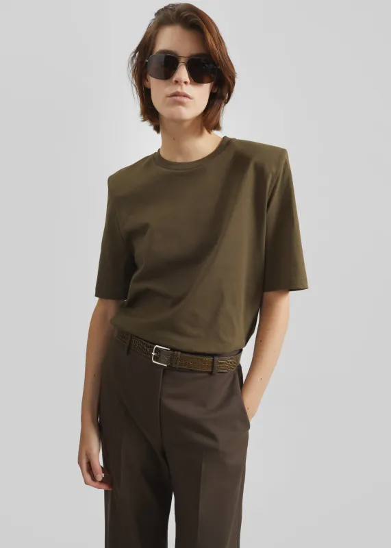Carrington Padded Shoulder Tee - Olive made by Frankie Shop