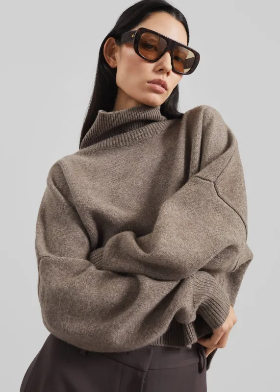 Loulou de Saison Luke Stand Collar Wool Sweater - Taupe Melange made by Frankie Shop