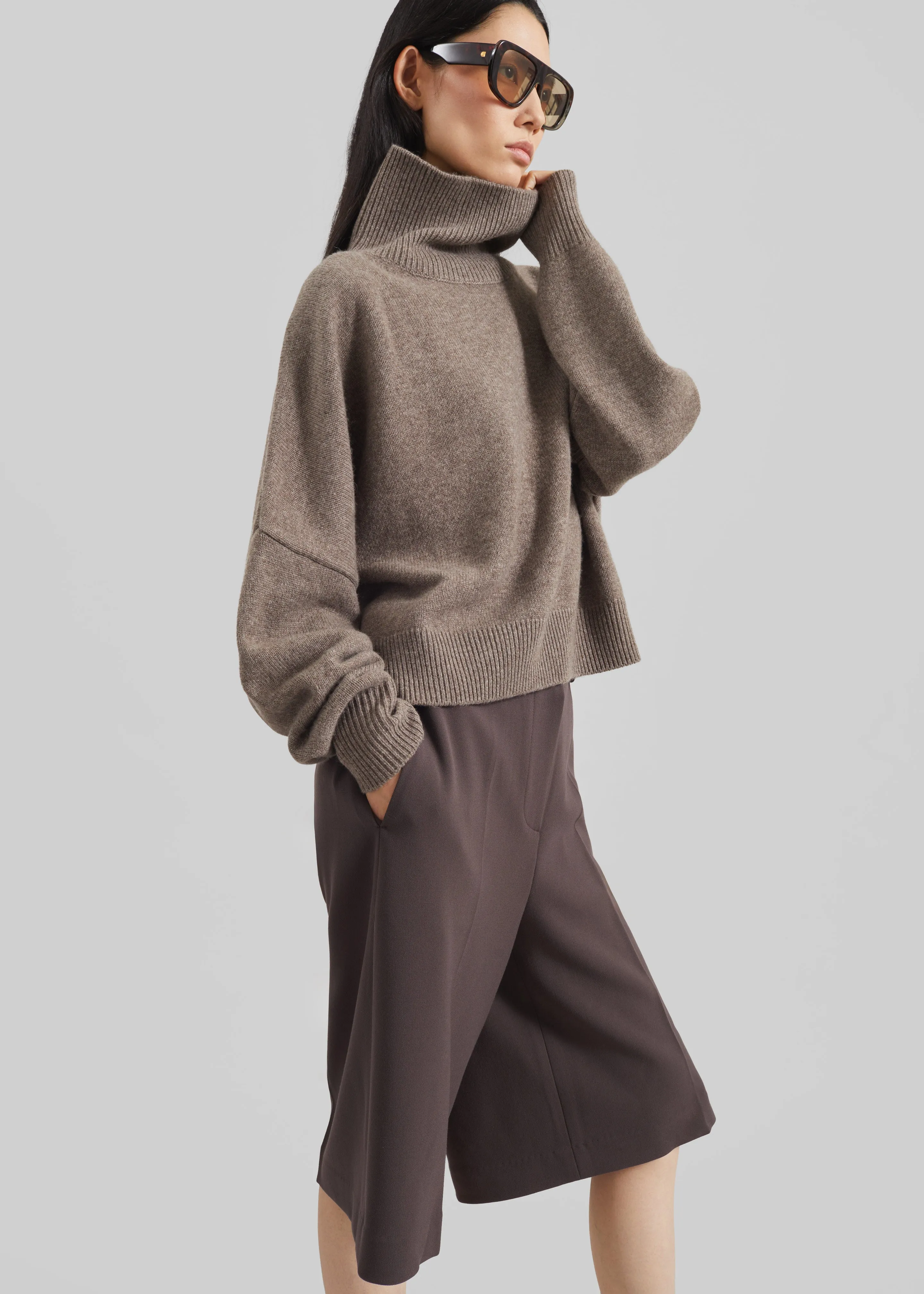 Loulou de Saison Luke Stand Collar Wool Sweater - Taupe Melange sold by Frankie Shop product image thumbnail 2