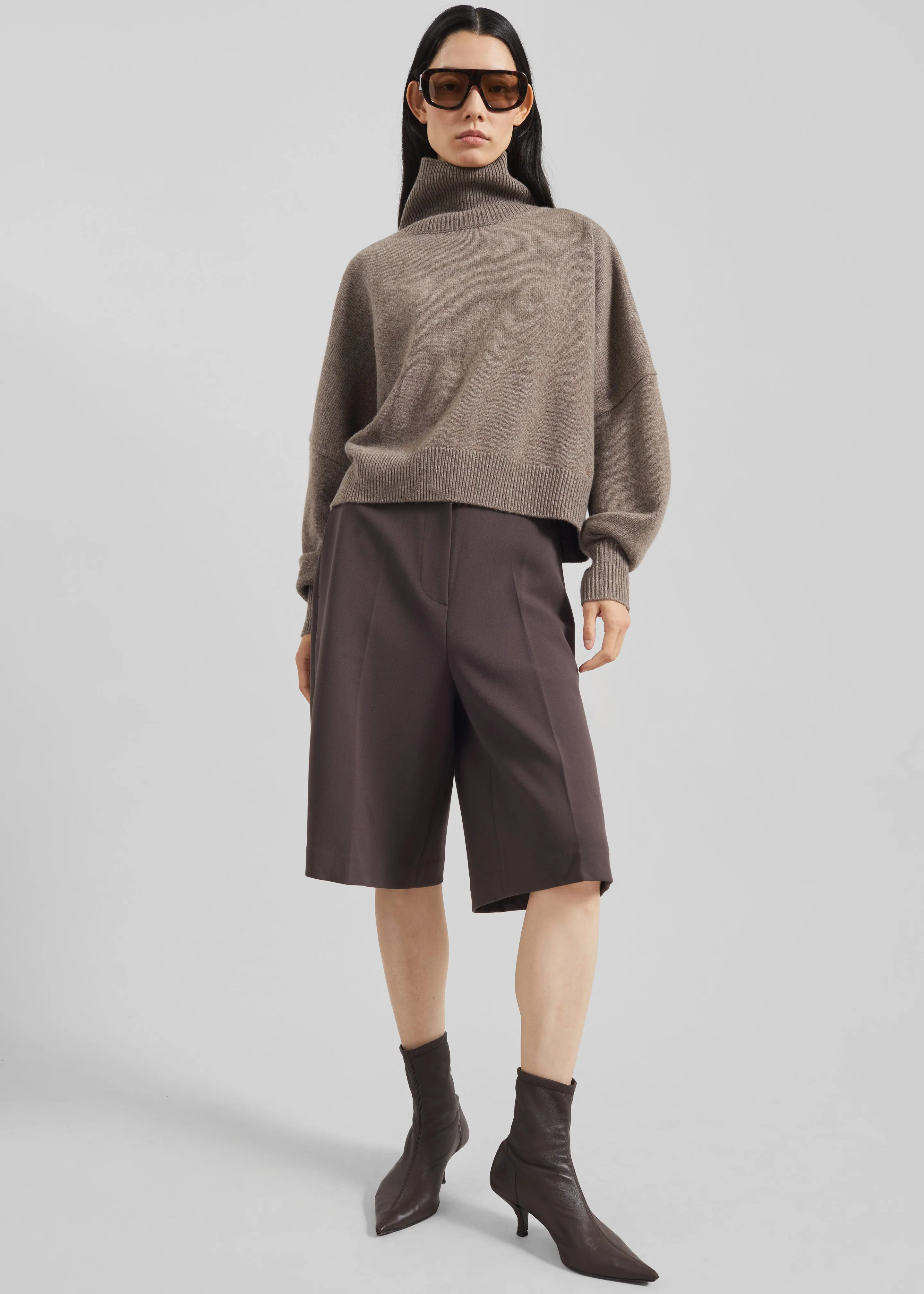 Loulou de Saison Luke Stand Collar Wool Sweater - Taupe Melange sold by Frankie Shop product image thumbnail 3