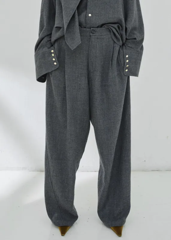 Darkpark Phebe Wide-Leg Japanese Light Wool Pants - Grey Melange sold by Frankie Shop