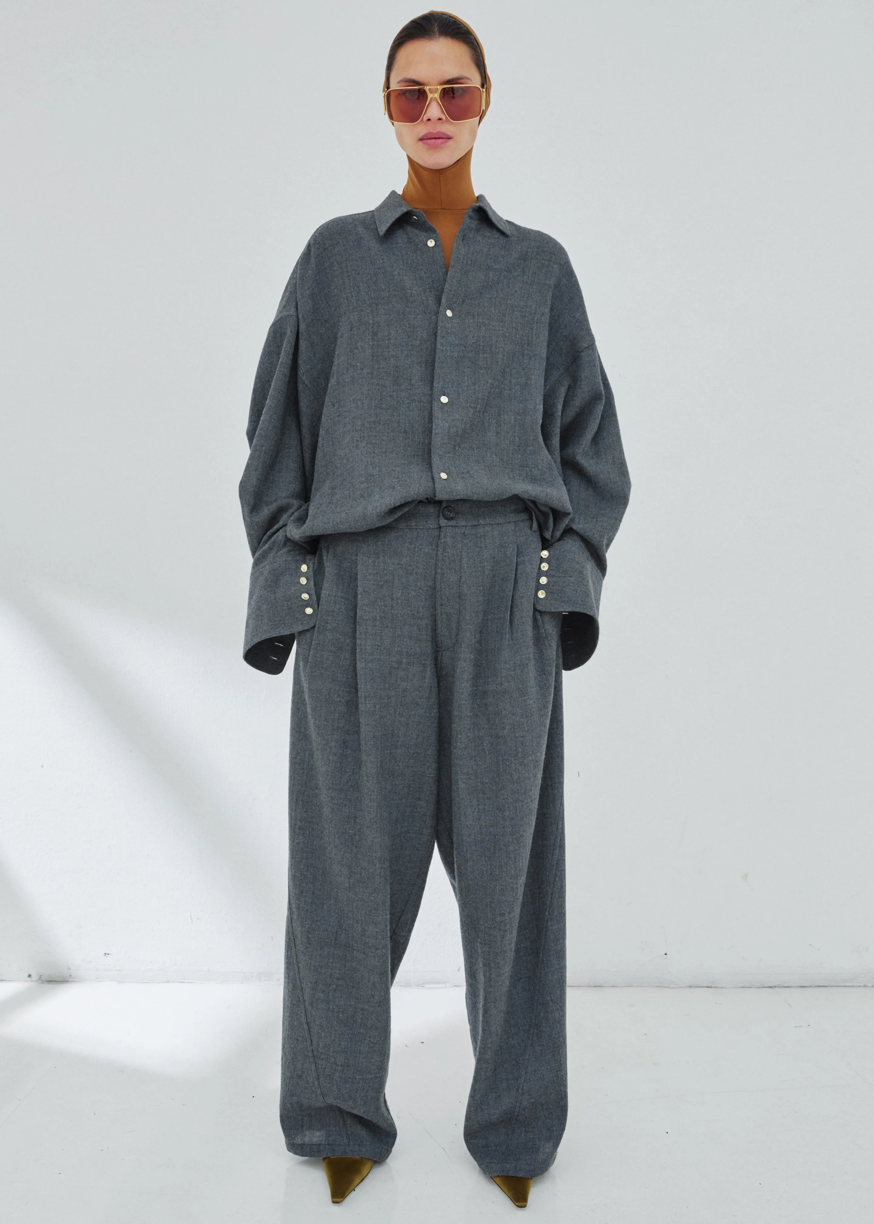 Darkpark Phebe Wide-Leg Japanese Light Wool Pants - Grey Melange sold by Frankie Shop product image thumbnail 2