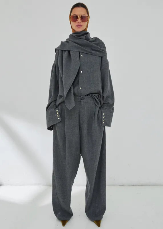 Darkpark Georgia Detachable Scarf Japanese Wool Shirt - Grey Melange sold by Frankie Shop