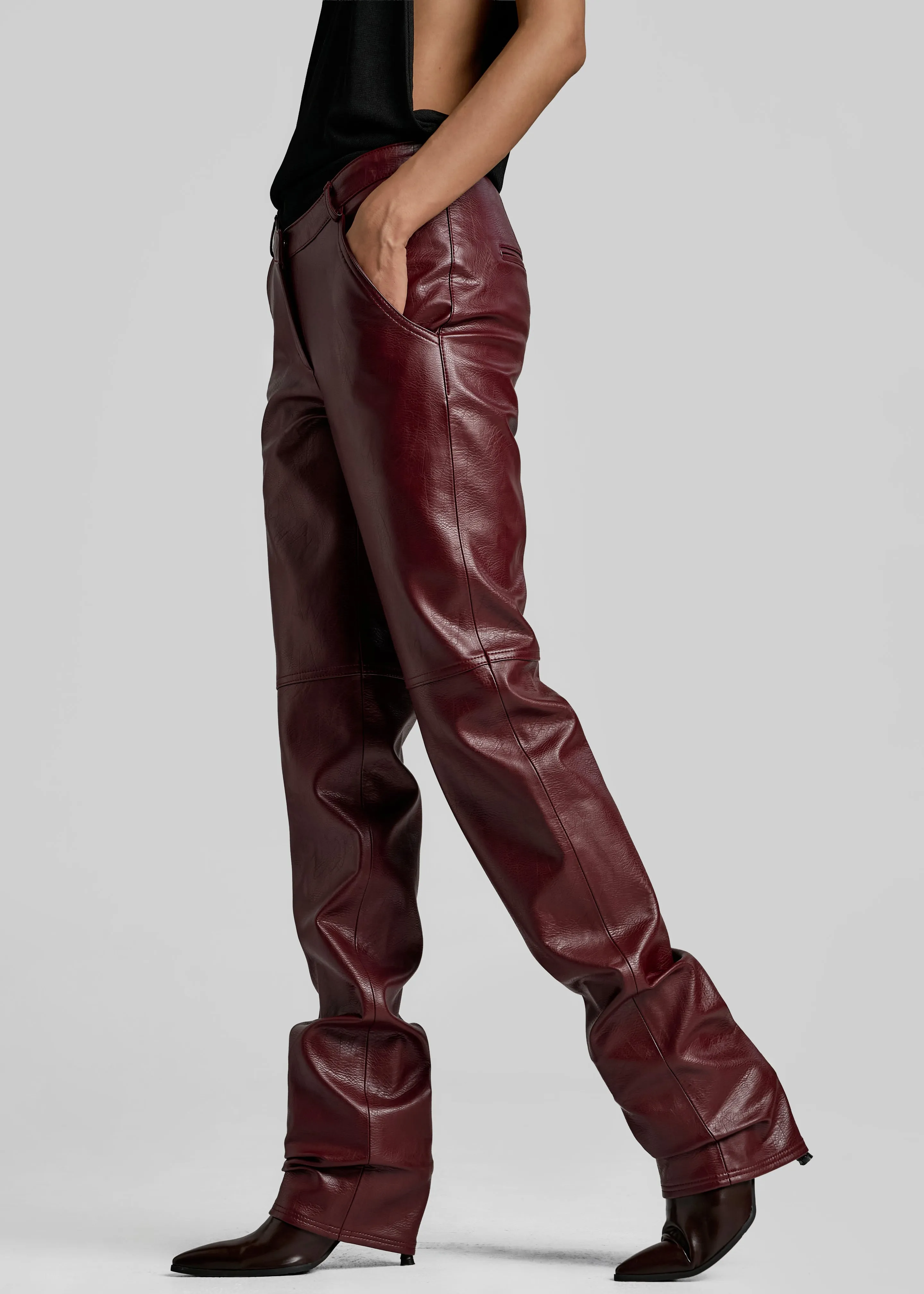 Ascona Faux Leather Pants - Burgundy sold by Frankie Shop