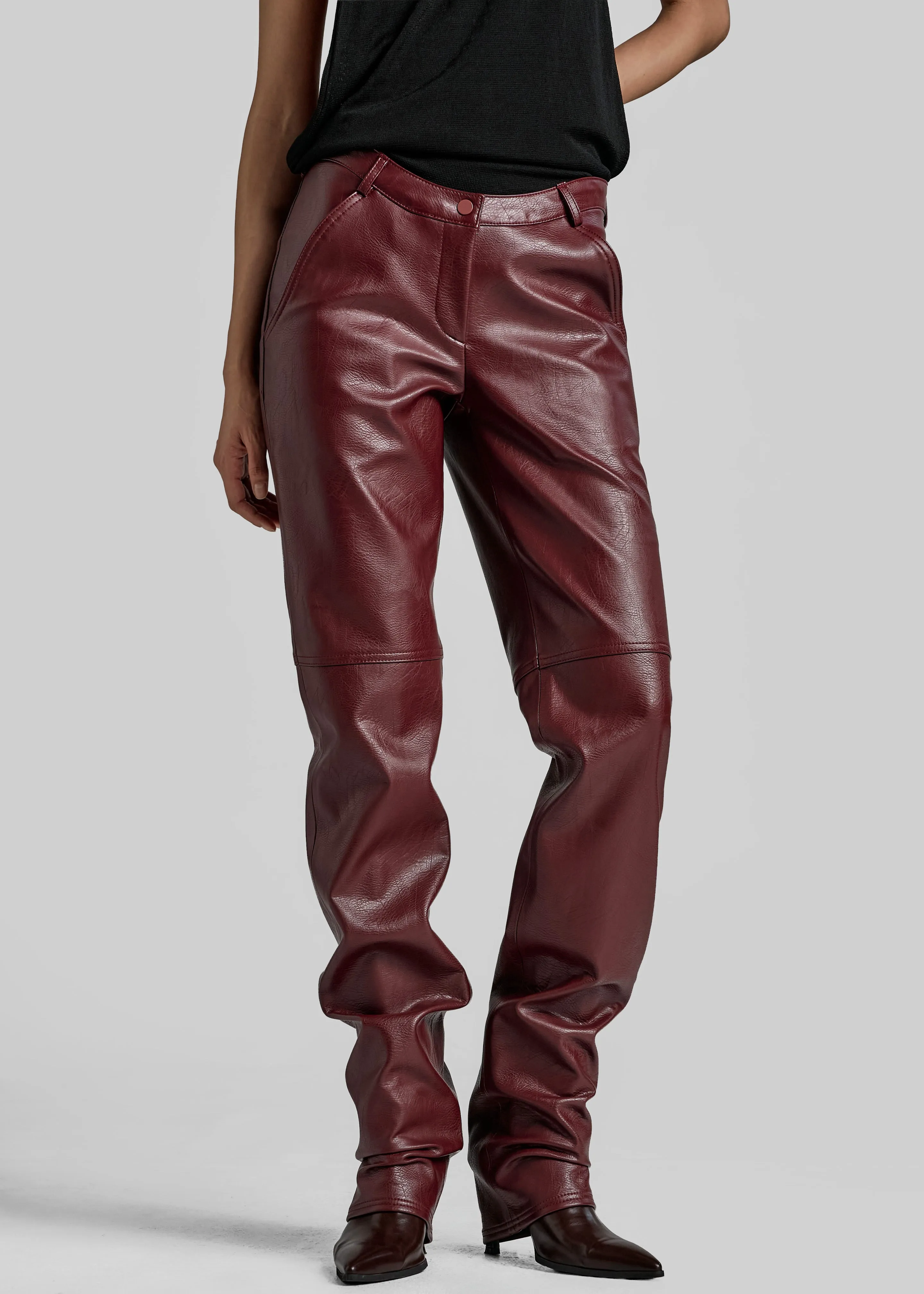 Ascona Faux Leather Pants - Burgundy sold by Frankie Shop product image thumbnail 2