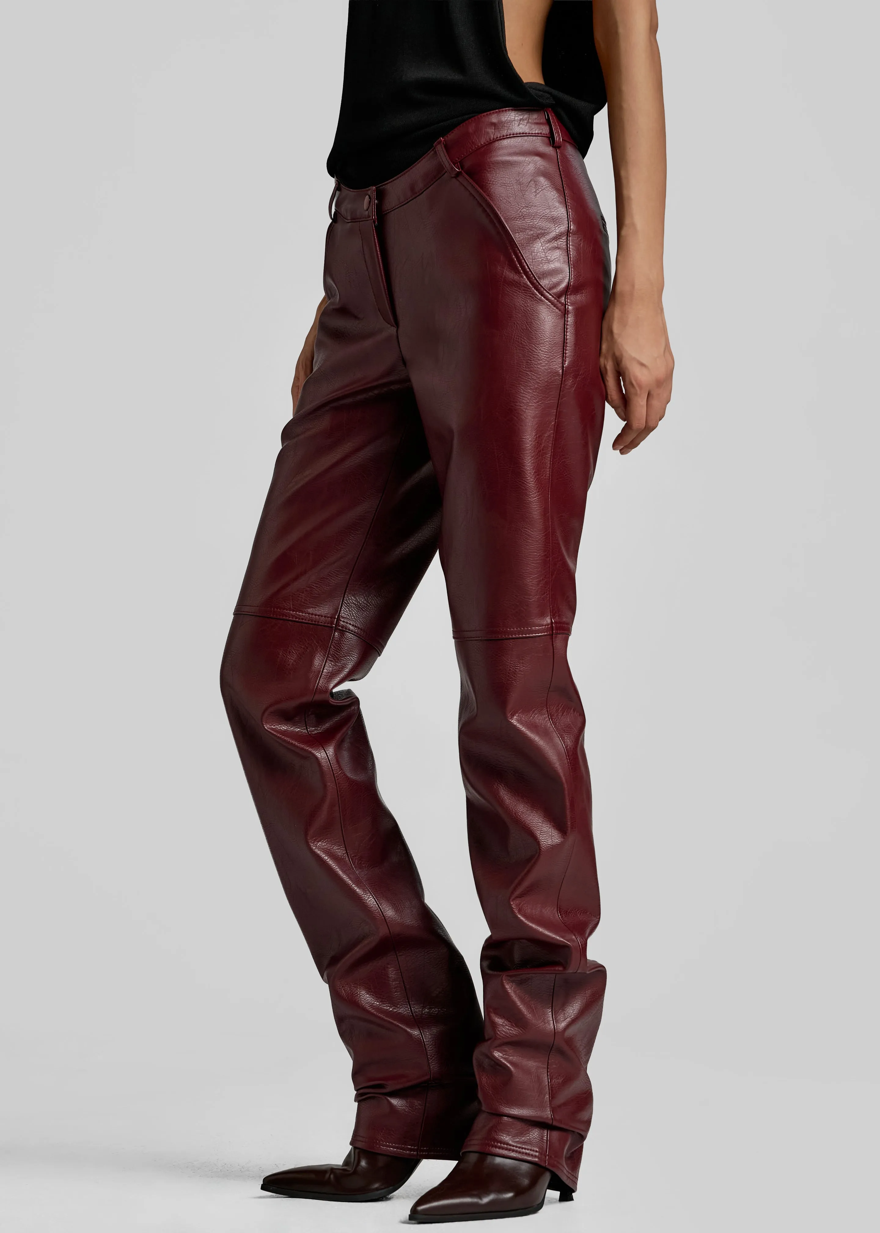 Ascona Faux Leather Pants - Burgundy sold by Frankie Shop product image thumbnail 5