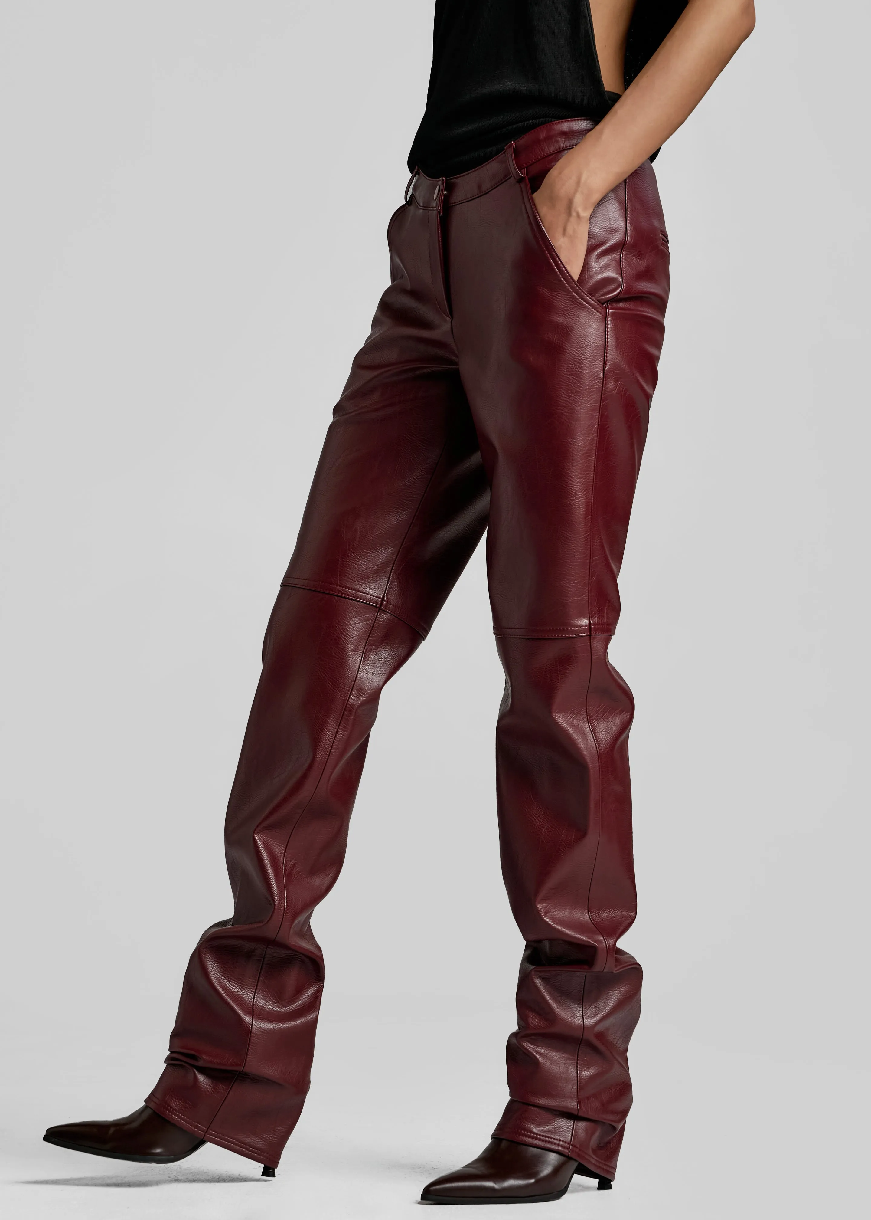 Ascona Faux Leather Pants - Burgundy sold by Frankie Shop product image thumbnail 4