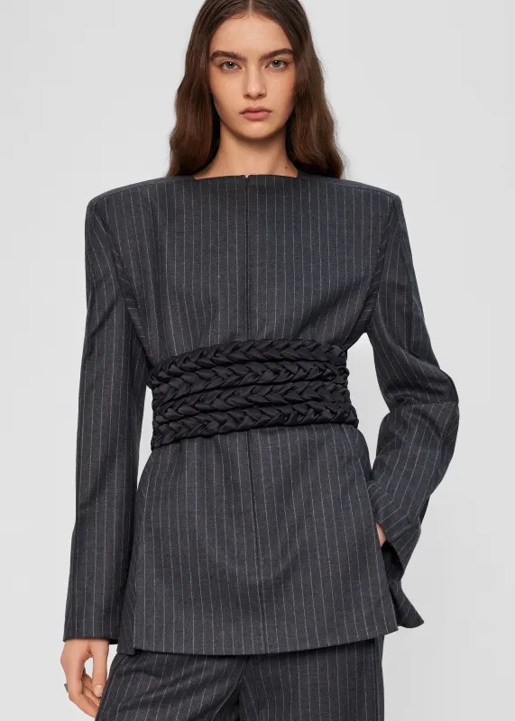 Bevza Pinstriped Blazer - Dark Grey sold by Frankie Shop