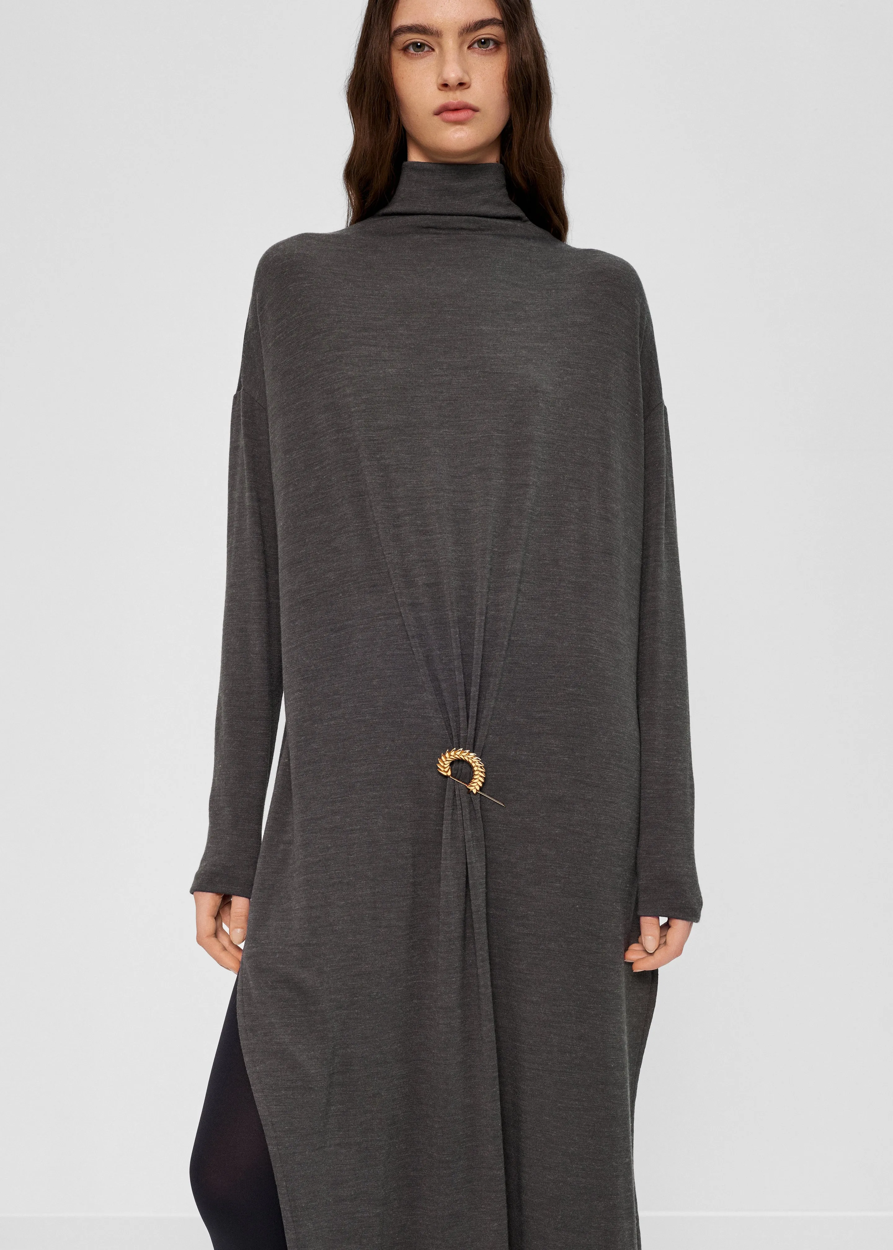 Bevza Brooch Dress - Dark Grey sold by Frankie Shop