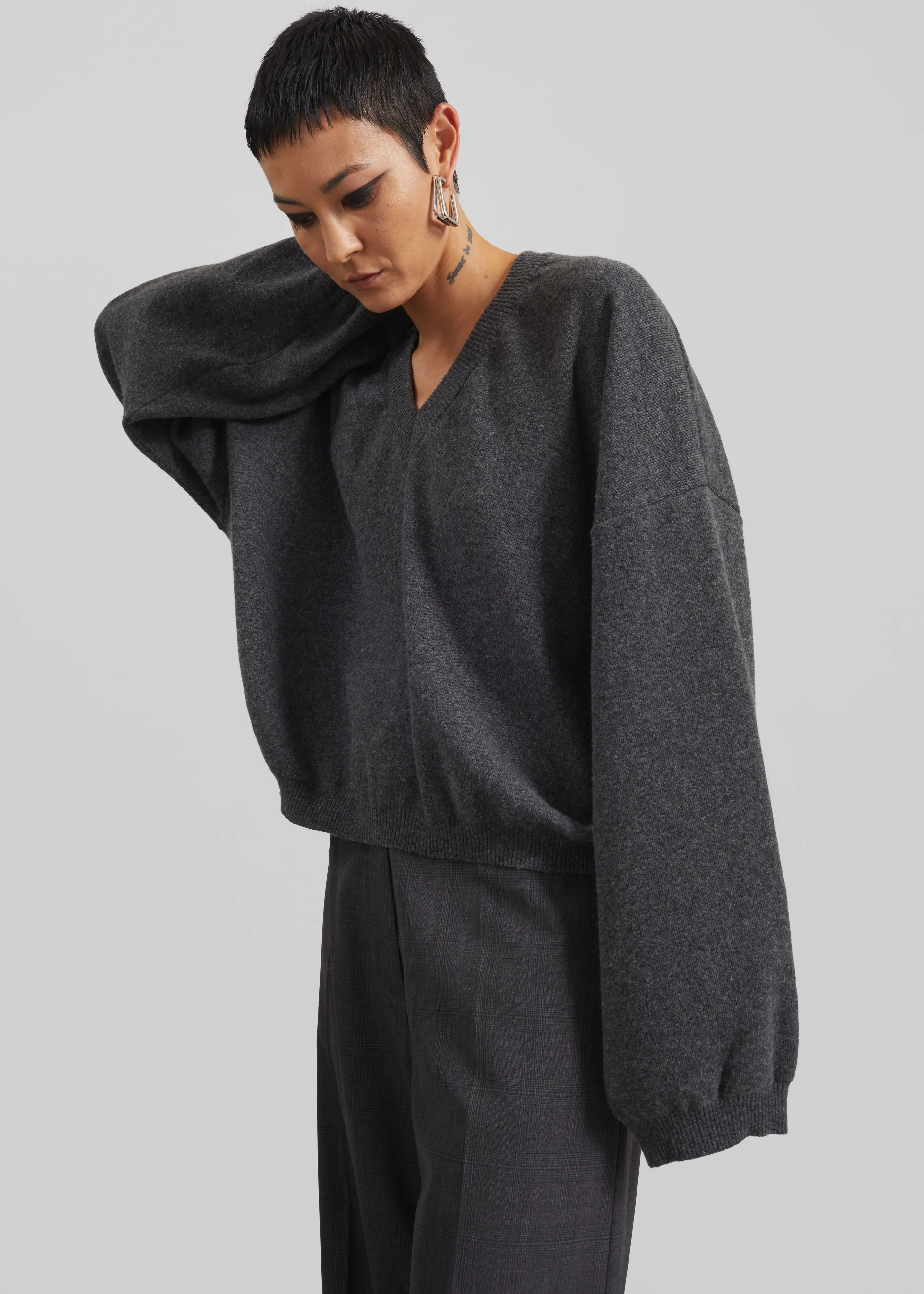 Ilston V-Neck Sweater - Grey sold by Frankie Shop
