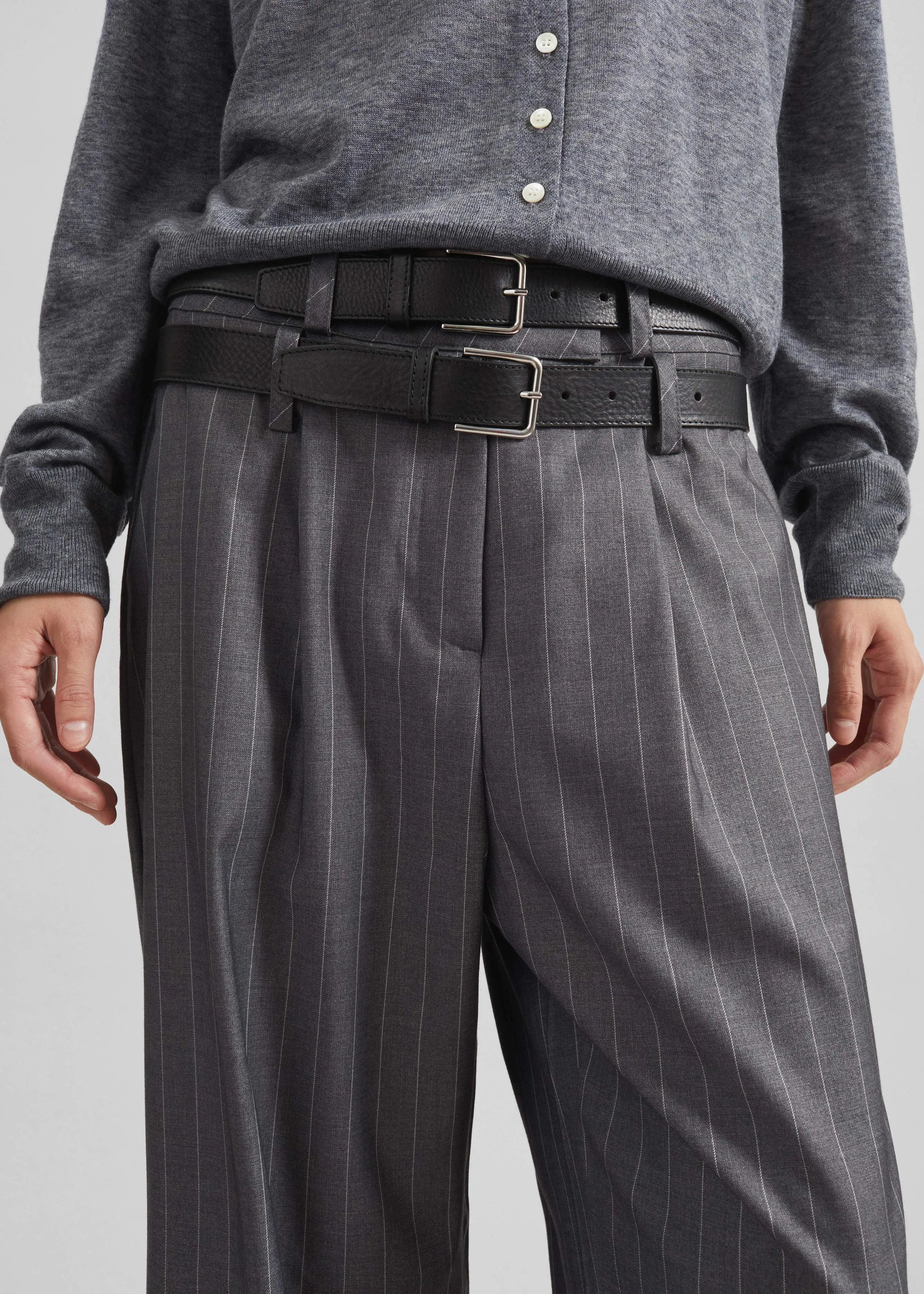 Alencon Double Belt-Loop Trousers - Grey/White Pinstripe sold by Frankie Shop product image thumbnail 2