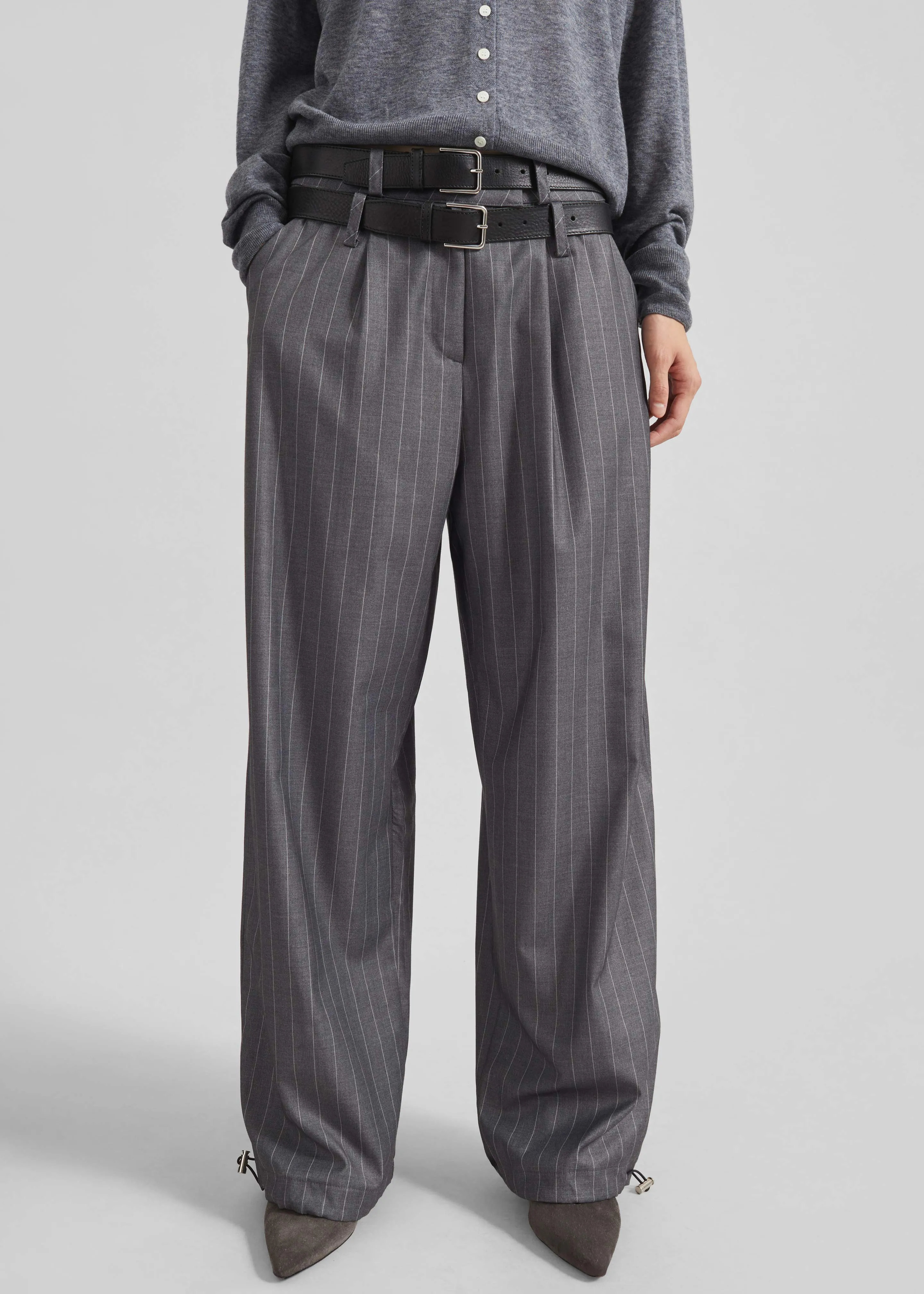 Alencon Double Belt-Loop Trousers - Grey/White Pinstripe sold by Frankie Shop product image thumbnail 5