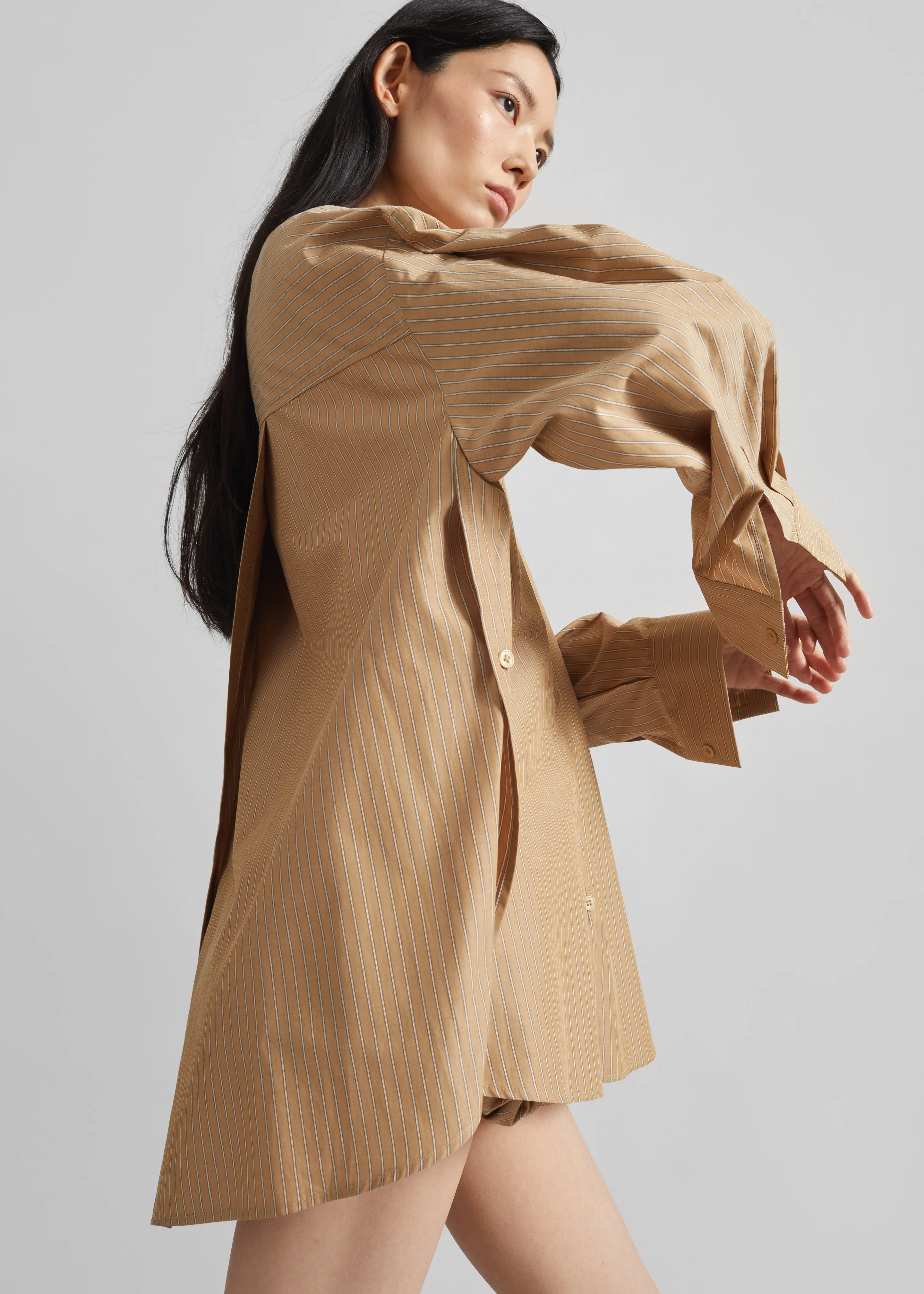 Medavy Side Button-Up Shirt - Beige/White Stripe sold by Frankie Shop product image thumbnail 2