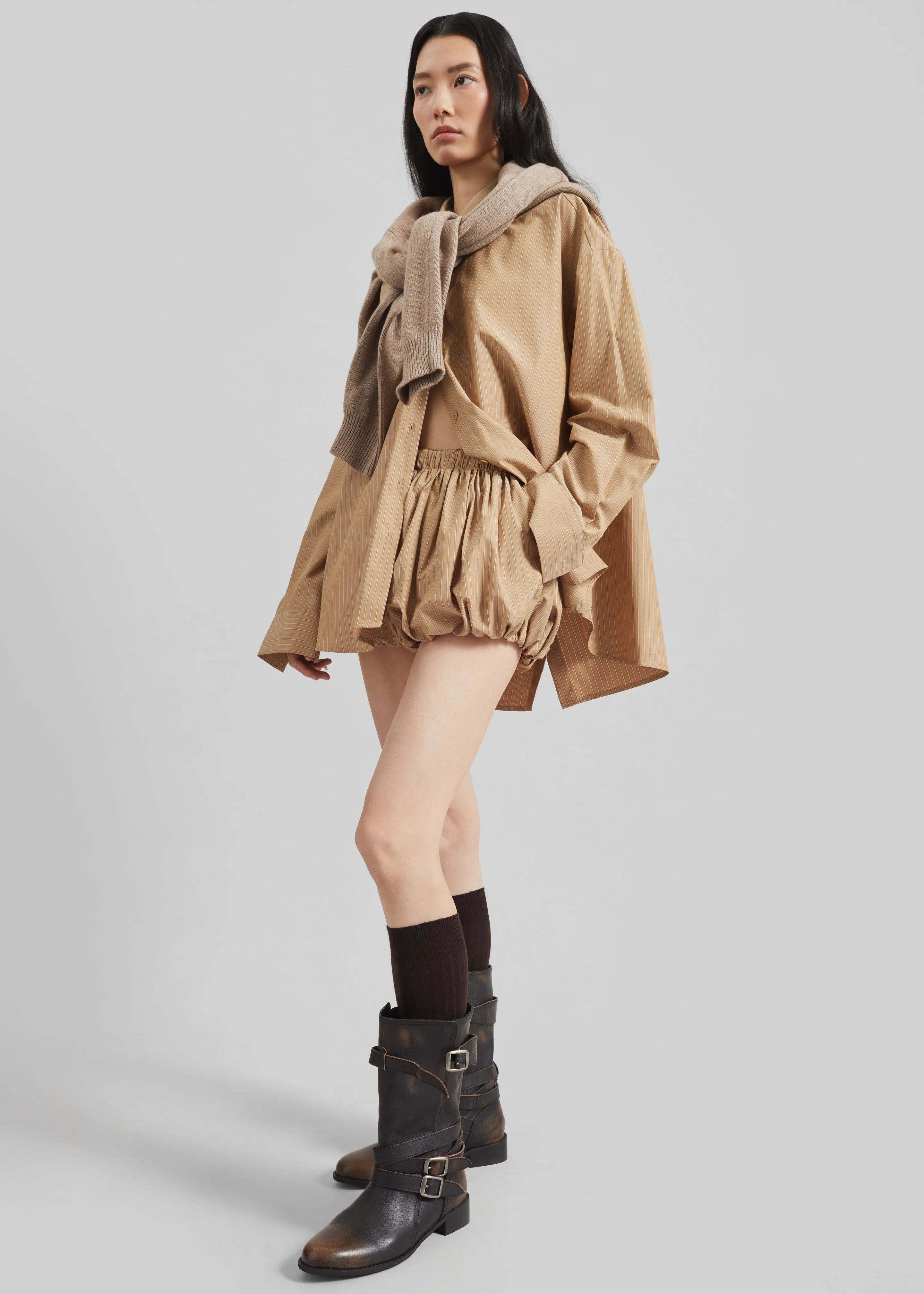 Medavy Side Button-Up Shirt - Beige/White Stripe sold by Frankie Shop product image thumbnail 4