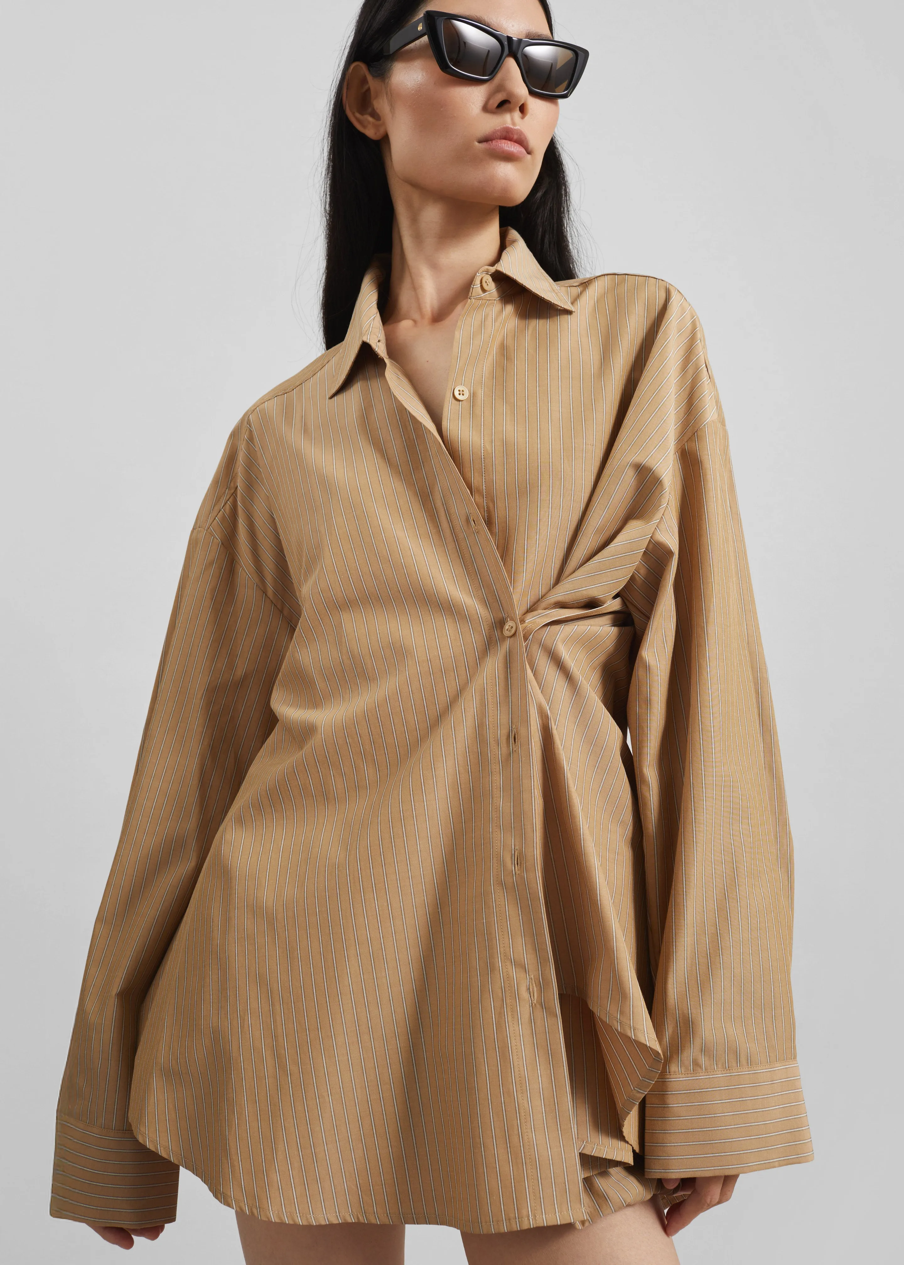 Medavy Side Button-Up Shirt - Beige/White Stripe sold by Frankie Shop product image thumbnail 3