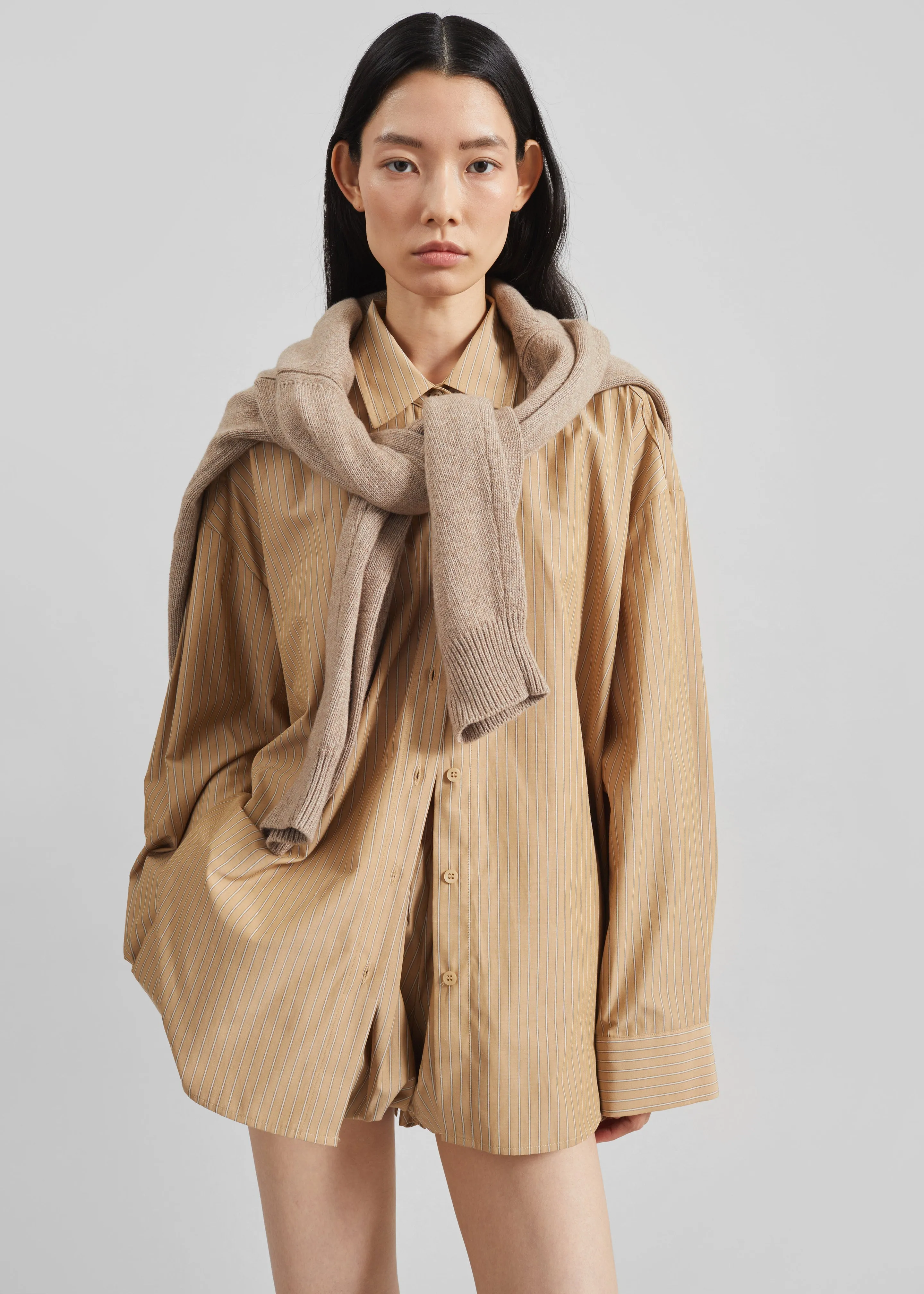 Medavy Side Button-Up Shirt - Beige/White Stripe sold by Frankie Shop product image thumbnail 5