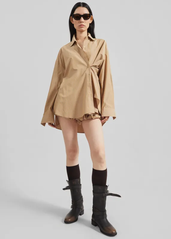 Medavy Side Button-Up Shirt - Beige/White Stripe sold by Frankie Shop