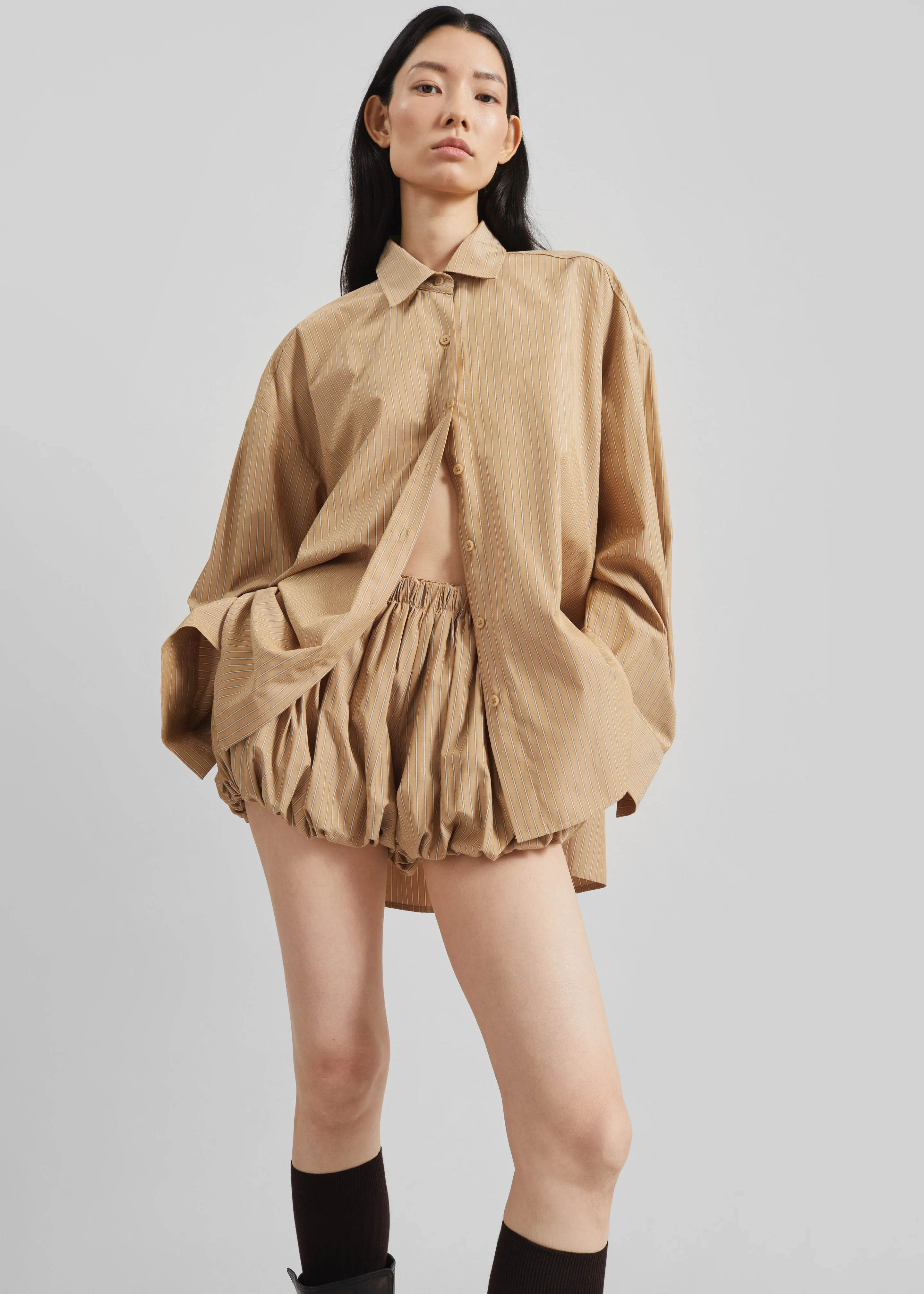 Medavy Bubble-Hem Shorts - Beige/White Stripe sold by Frankie Shop product image thumbnail 3