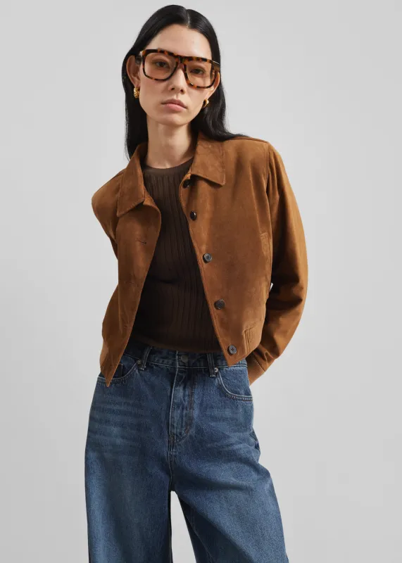 Hartford Suede Short Jacket - Dark Camel made by Frankie Shop