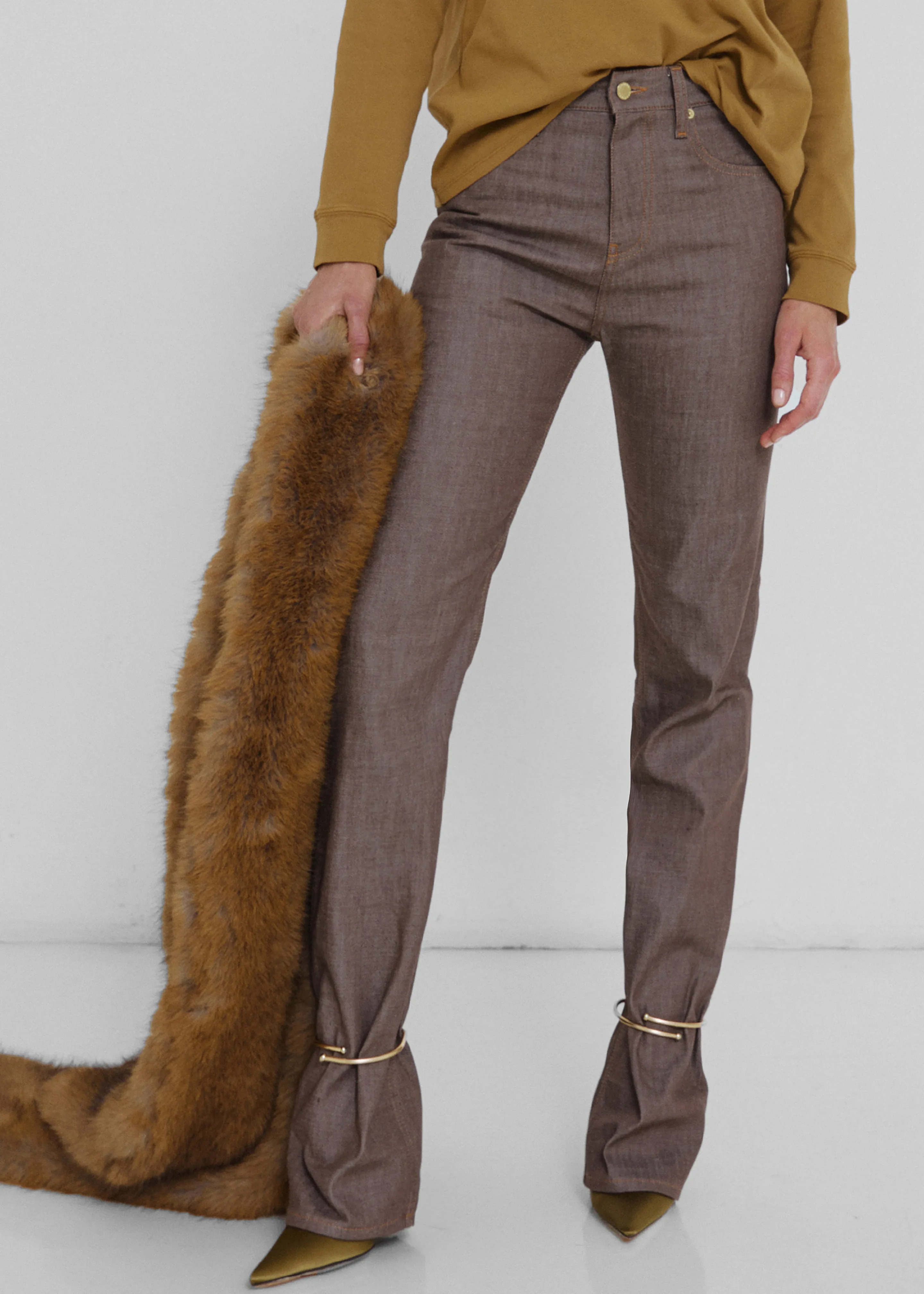 Darkpark Marion Cuff Adorned Straight Leg Fitted Denim - Brown sold by Frankie Shop product image thumbnail 2