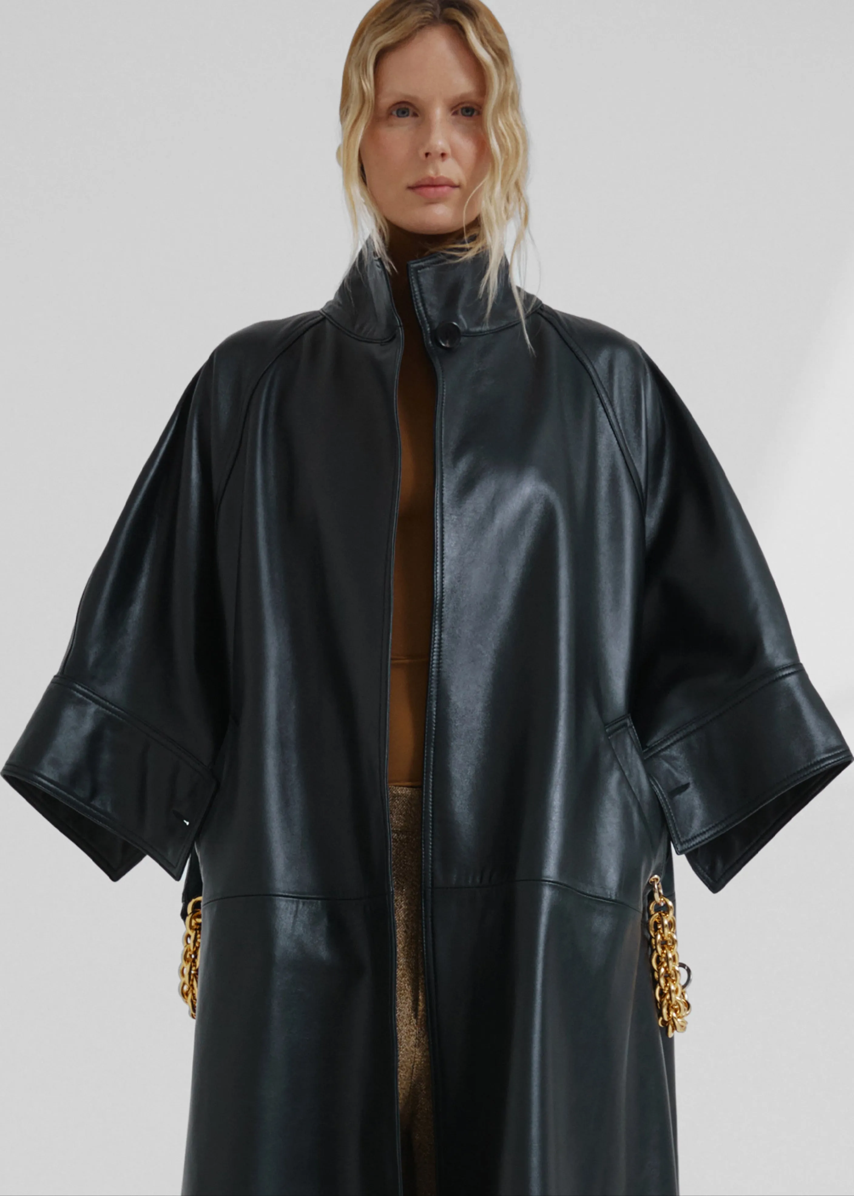 Darkpark Nat Long - Nappa Leather Oversized Cape Coat - Black sold by Frankie Shop product image thumbnail 4