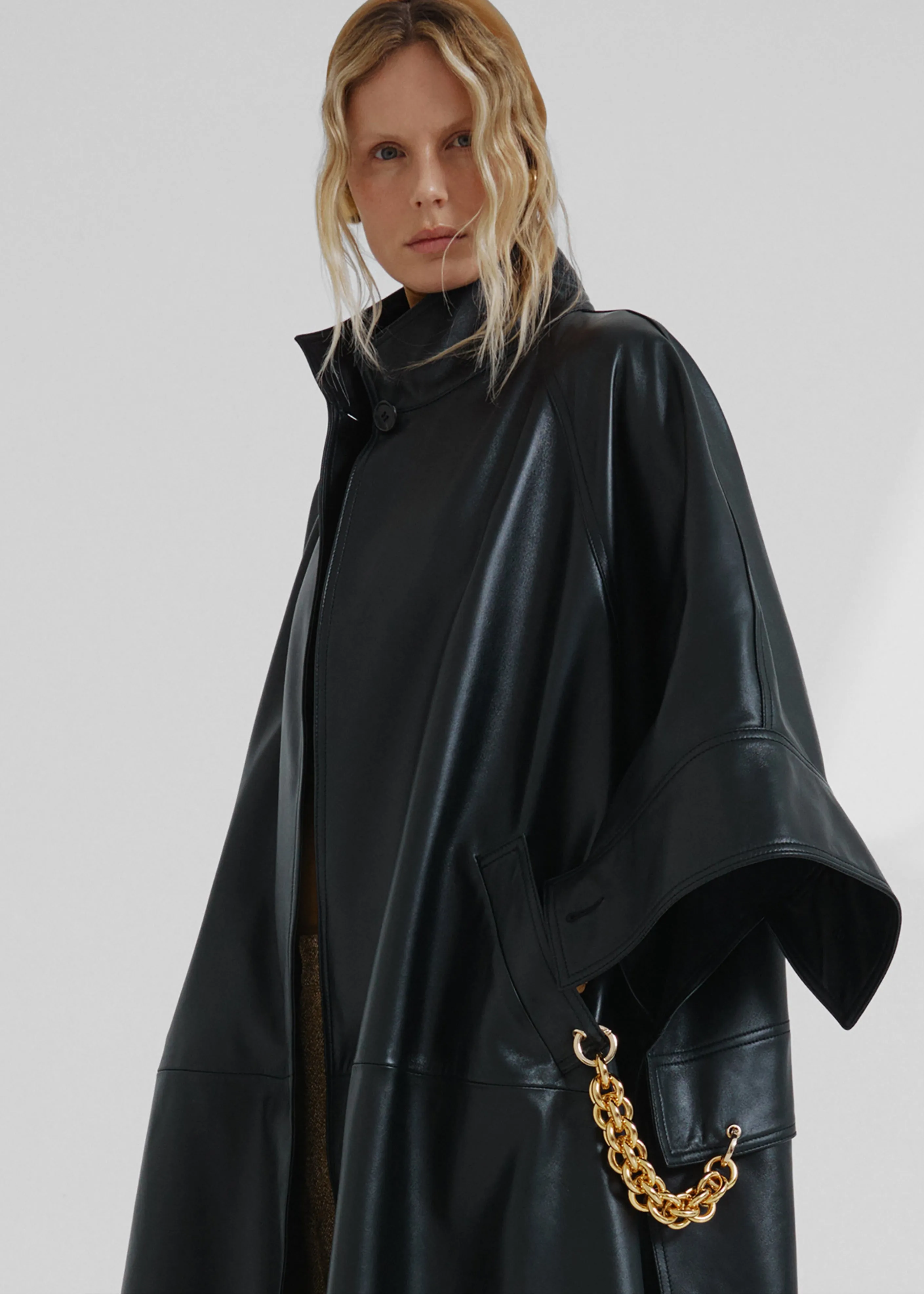 Darkpark Nat Long - Nappa Leather Oversized Cape Coat - Black sold by Frankie Shop product image thumbnail 5