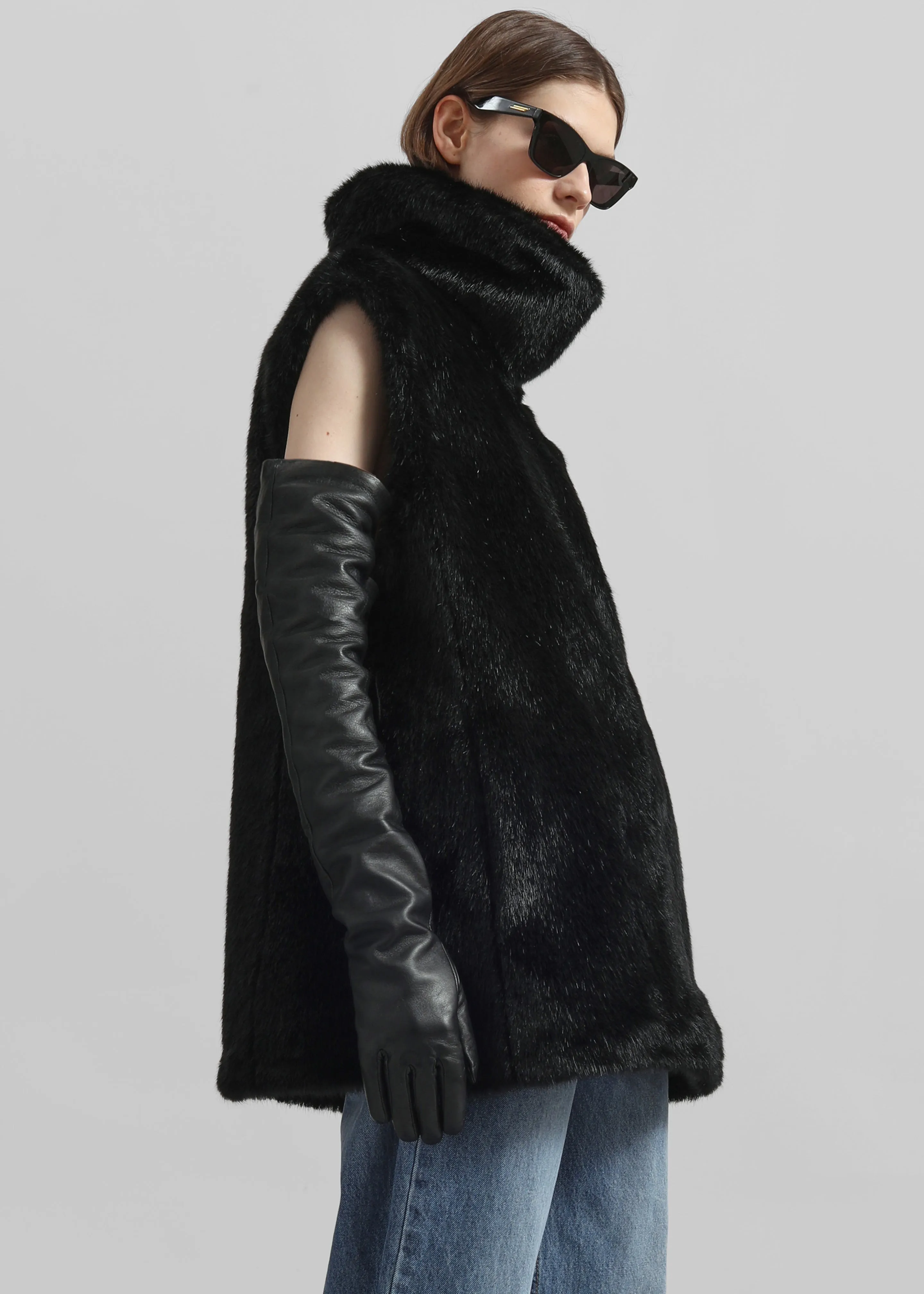 Veneto Long Leather Gloves - Black sold by Frankie Shop