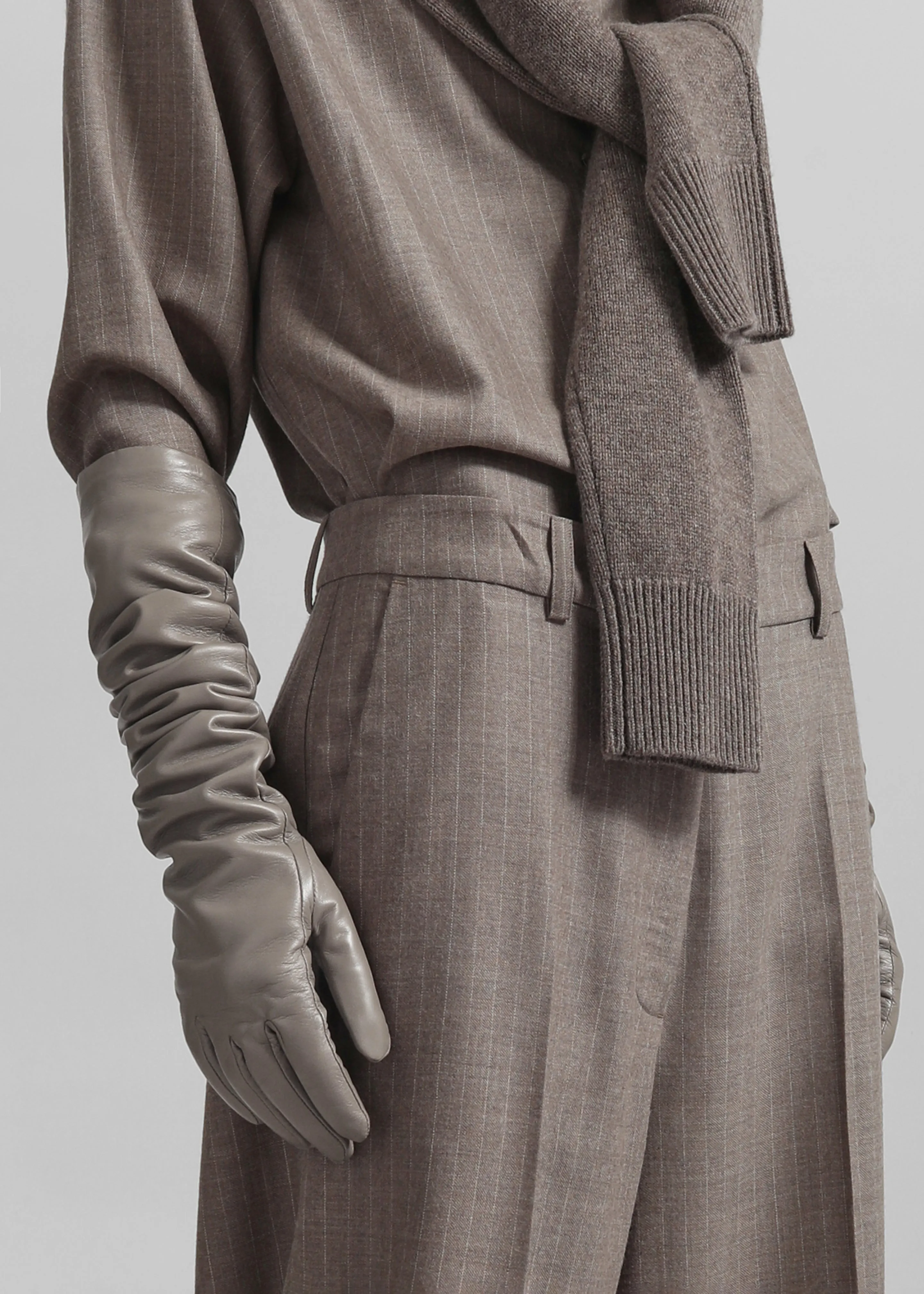 Veneto Long Leather Gloves - Taupe sold by Frankie Shop