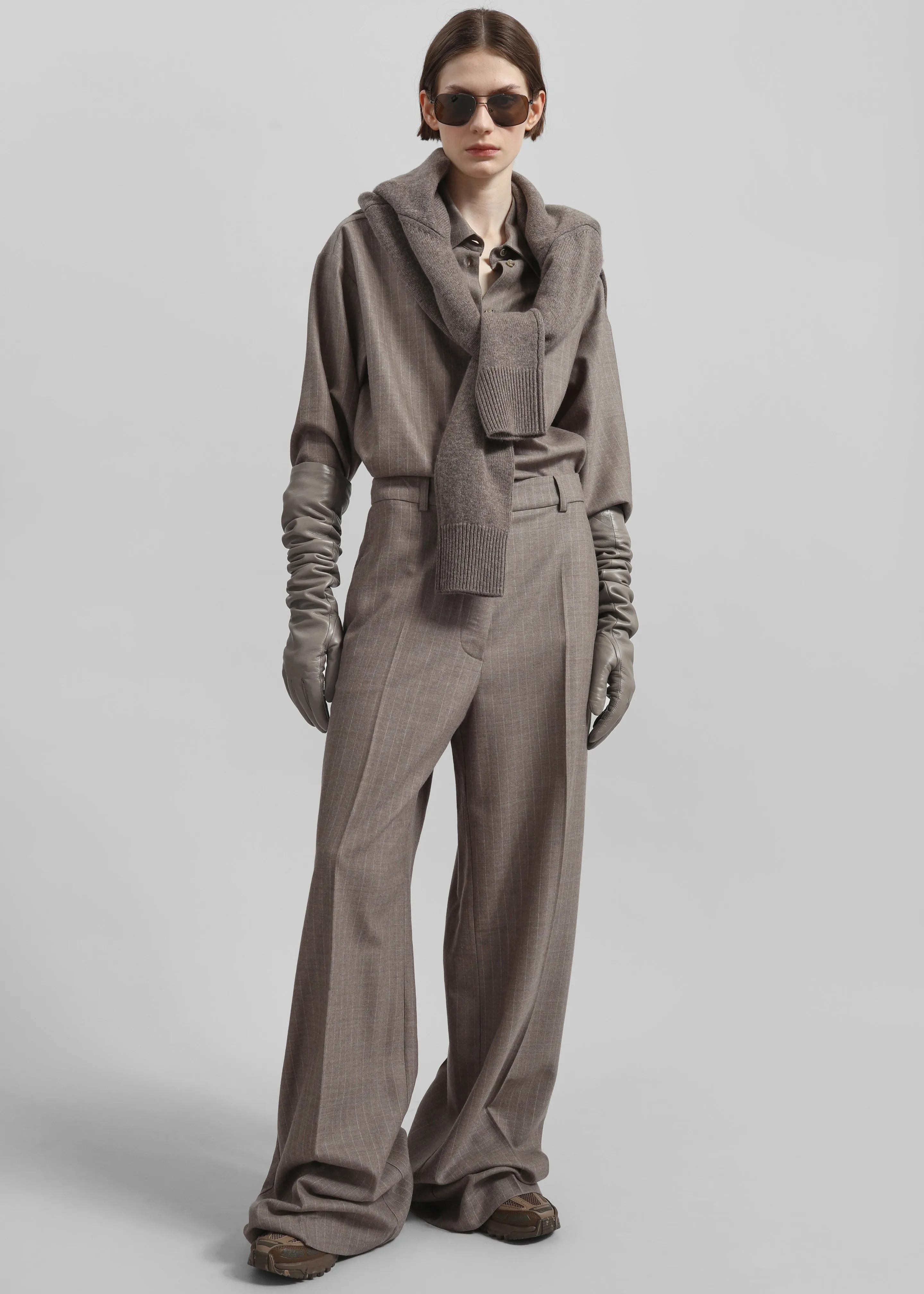 Veneto Long Leather Gloves - Taupe sold by Frankie Shop product image thumbnail 3