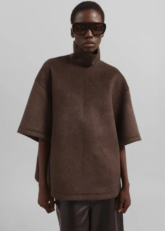 Delancey Mock Neck Wool Top - Brown Melange made by Frankie Shop