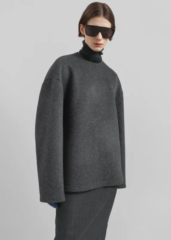 Delancey Long Sleeve Wool Top - Dark Grey Melange sold by Frankie Shop