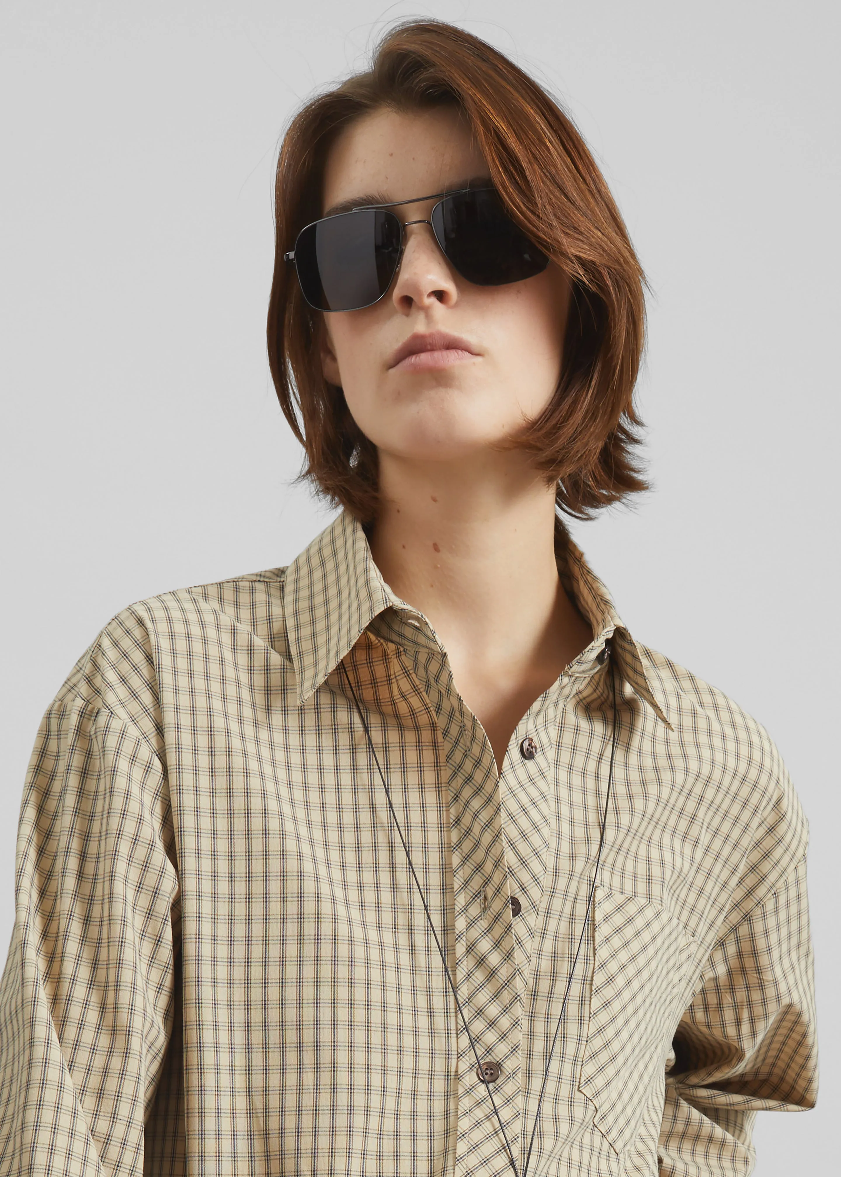 Vesta Cotton Shirt - Beige Plaid sold by Frankie Shop product image thumbnail 3