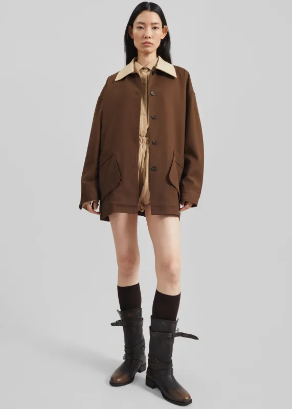 Eldar Contrast Collar Boxy Jacket - Brown sold by Frankie Shop