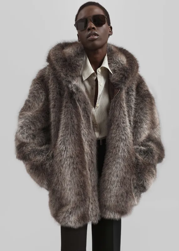 Emma Faux Fur Hooded Jacket - Brown Melange sold by Frankie Shop