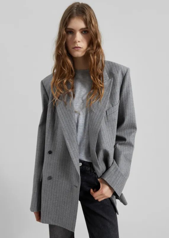 Newark Pinstripe Double Breasted Blazer - Grey/Brown sold by Frankie Shop