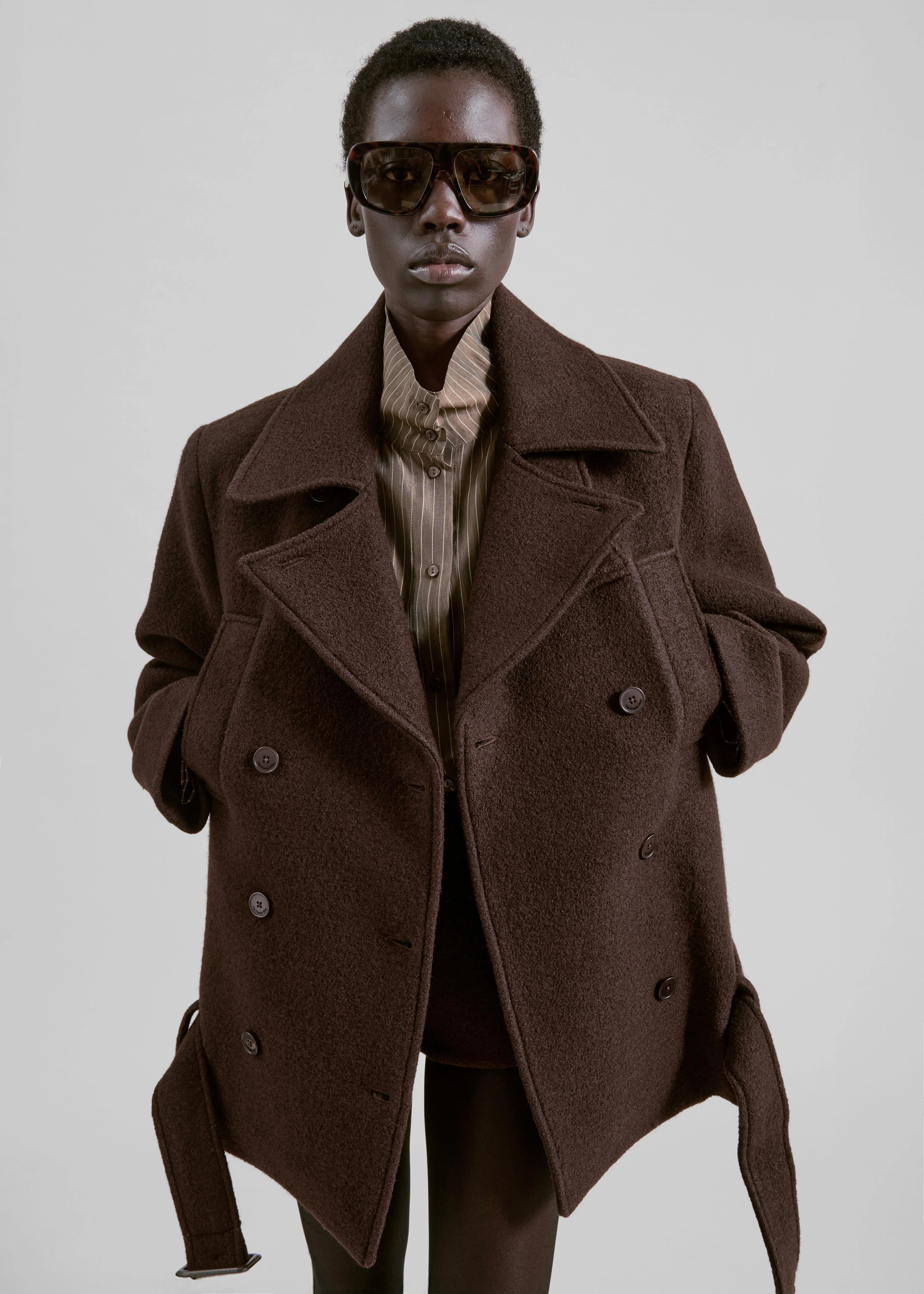 Scothern Brushed Wool Peacoat - Brown sold by Frankie Shop product image thumbnail 5