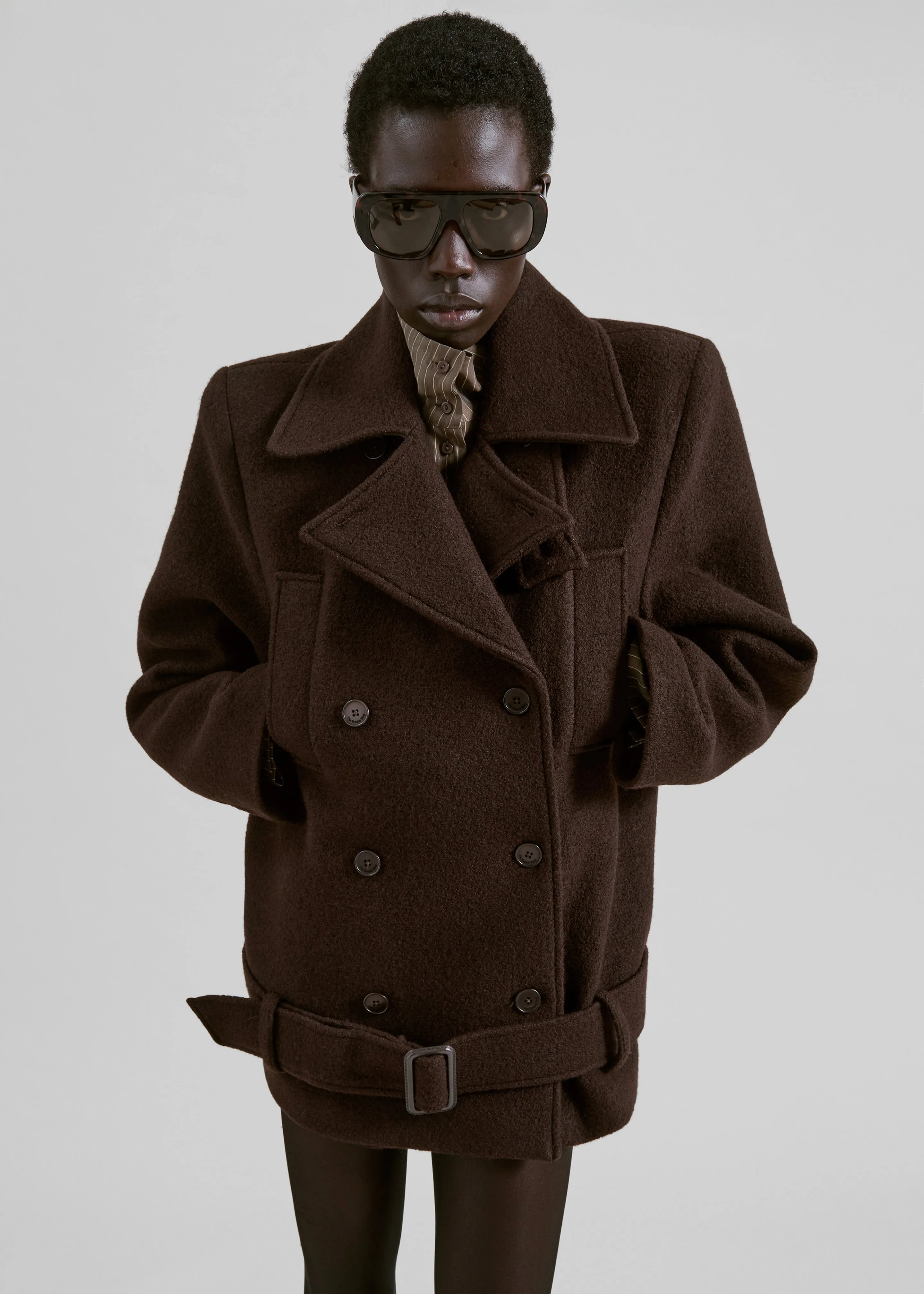 Scothern Brushed Wool Peacoat - Brown sold by Frankie Shop product image thumbnail 2