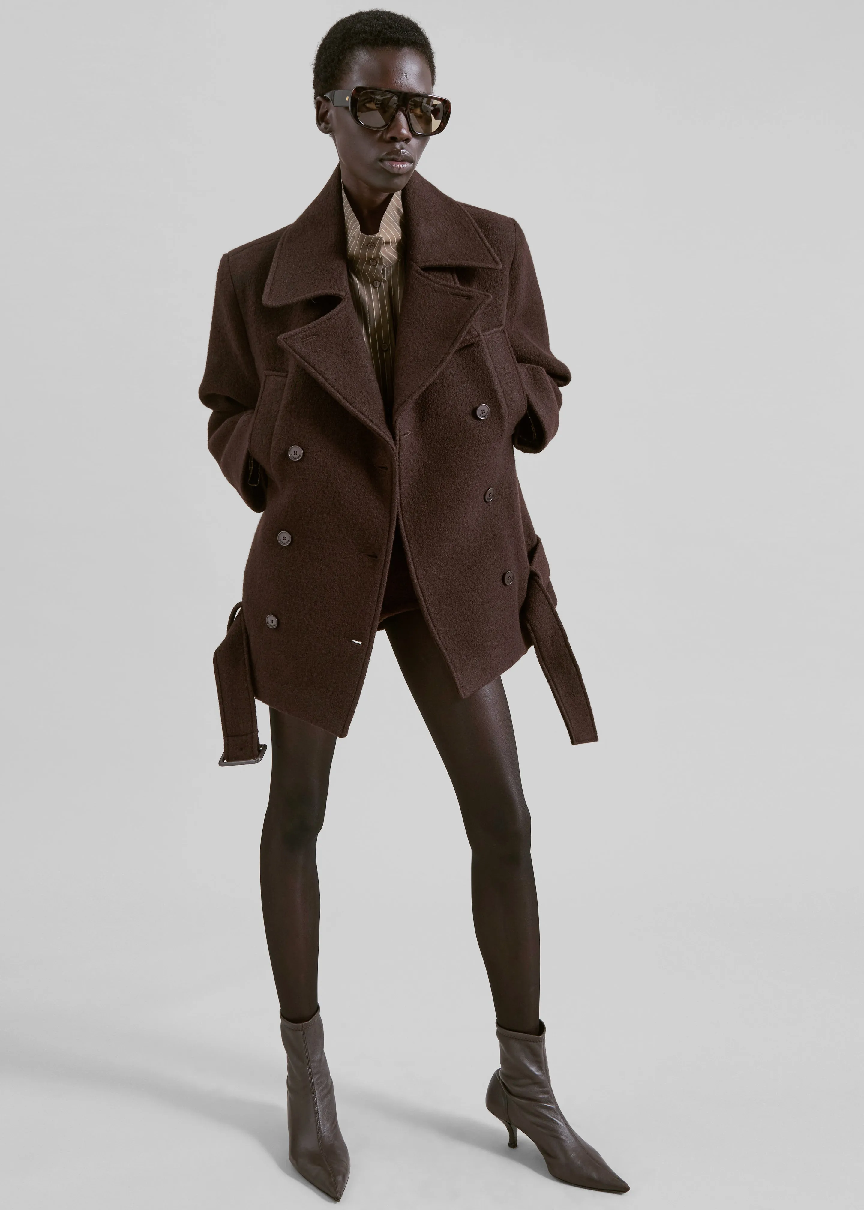 Scothern Brushed Wool Peacoat - Brown sold by Frankie Shop product image thumbnail 3