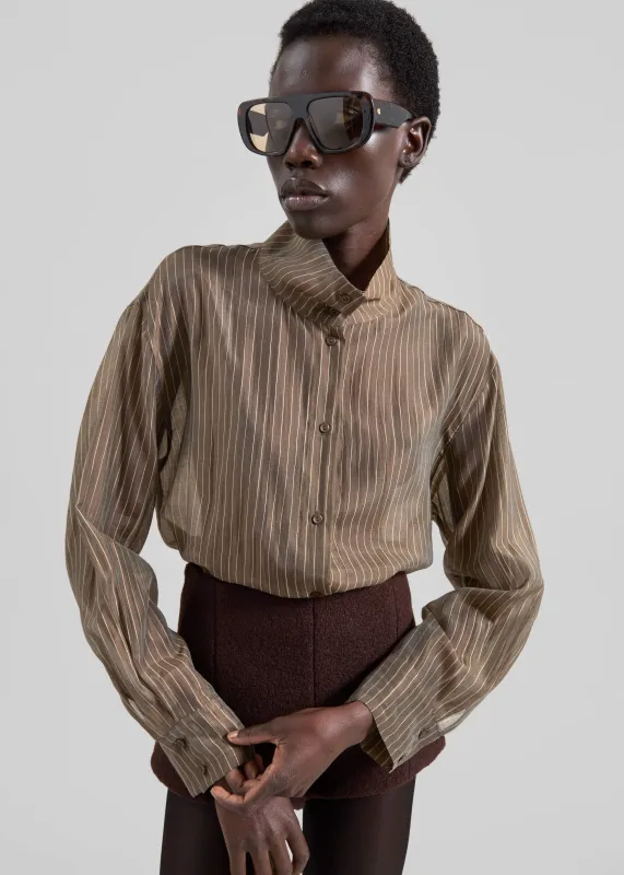 Avila Sheer Fluid Shirt - Brown/White Stripe sold by Frankie Shop
