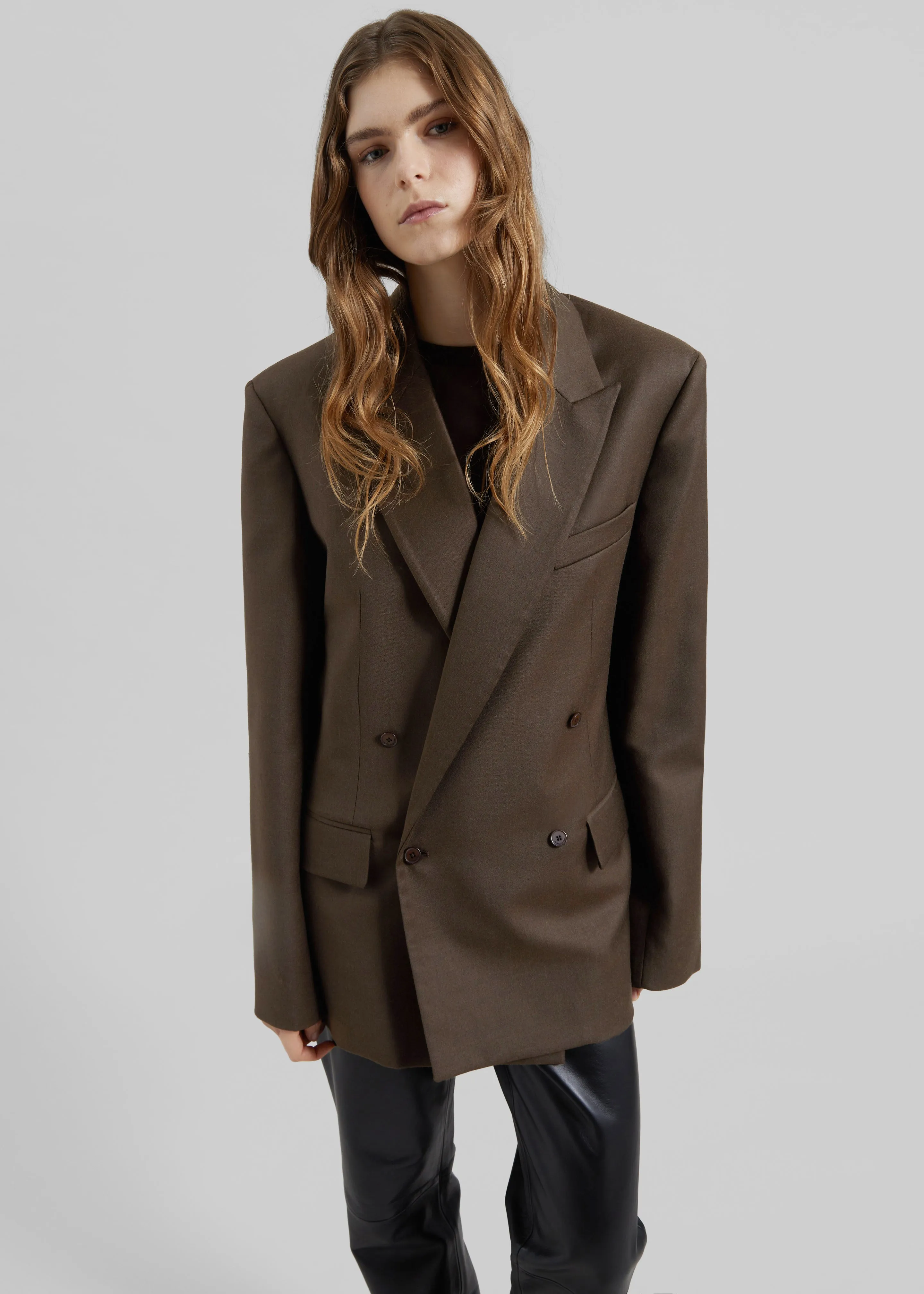 Newark Flannel Double Breasted Blazer - Mocha sold by Frankie Shop product image thumbnail 5