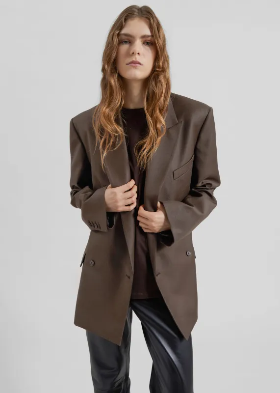 Newark Flannel Double Breasted Blazer - Mocha sold by Frankie Shop