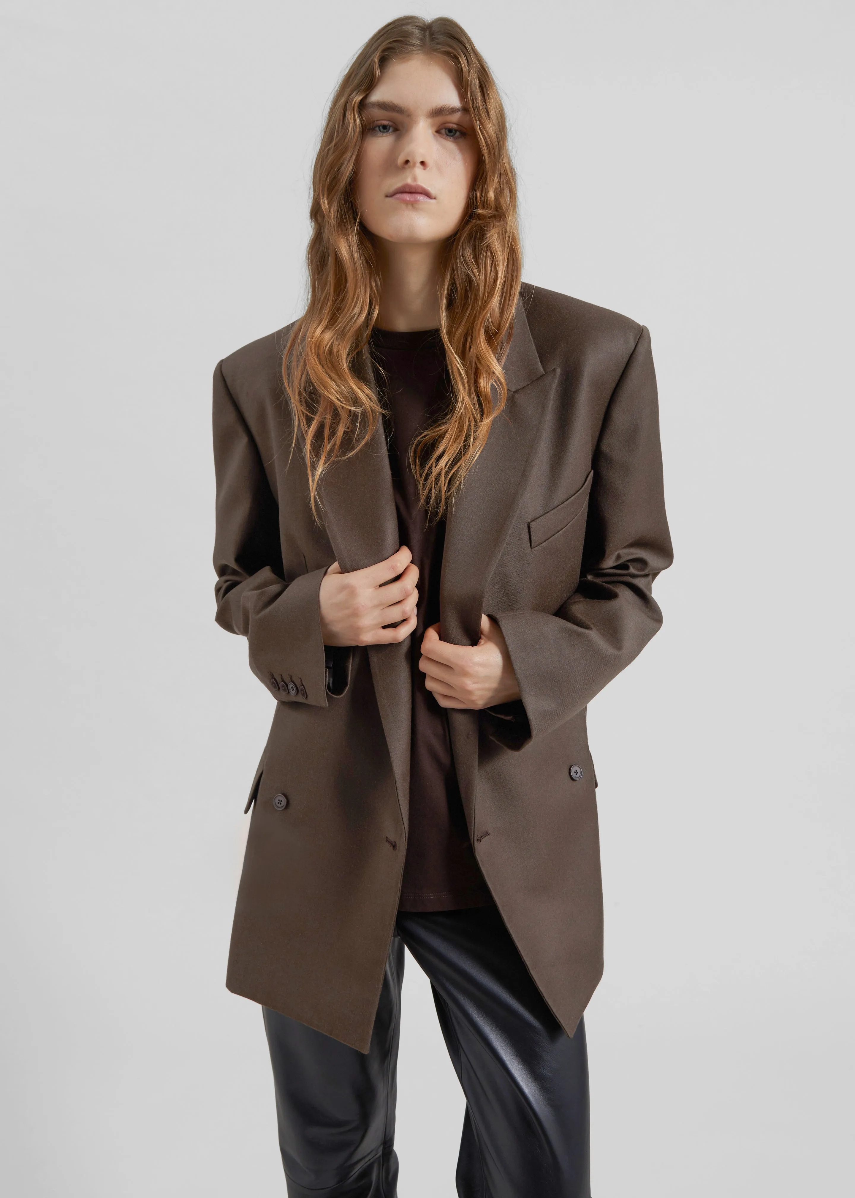 Newark Flannel Double Breasted Blazer - Mocha sold by Frankie Shop