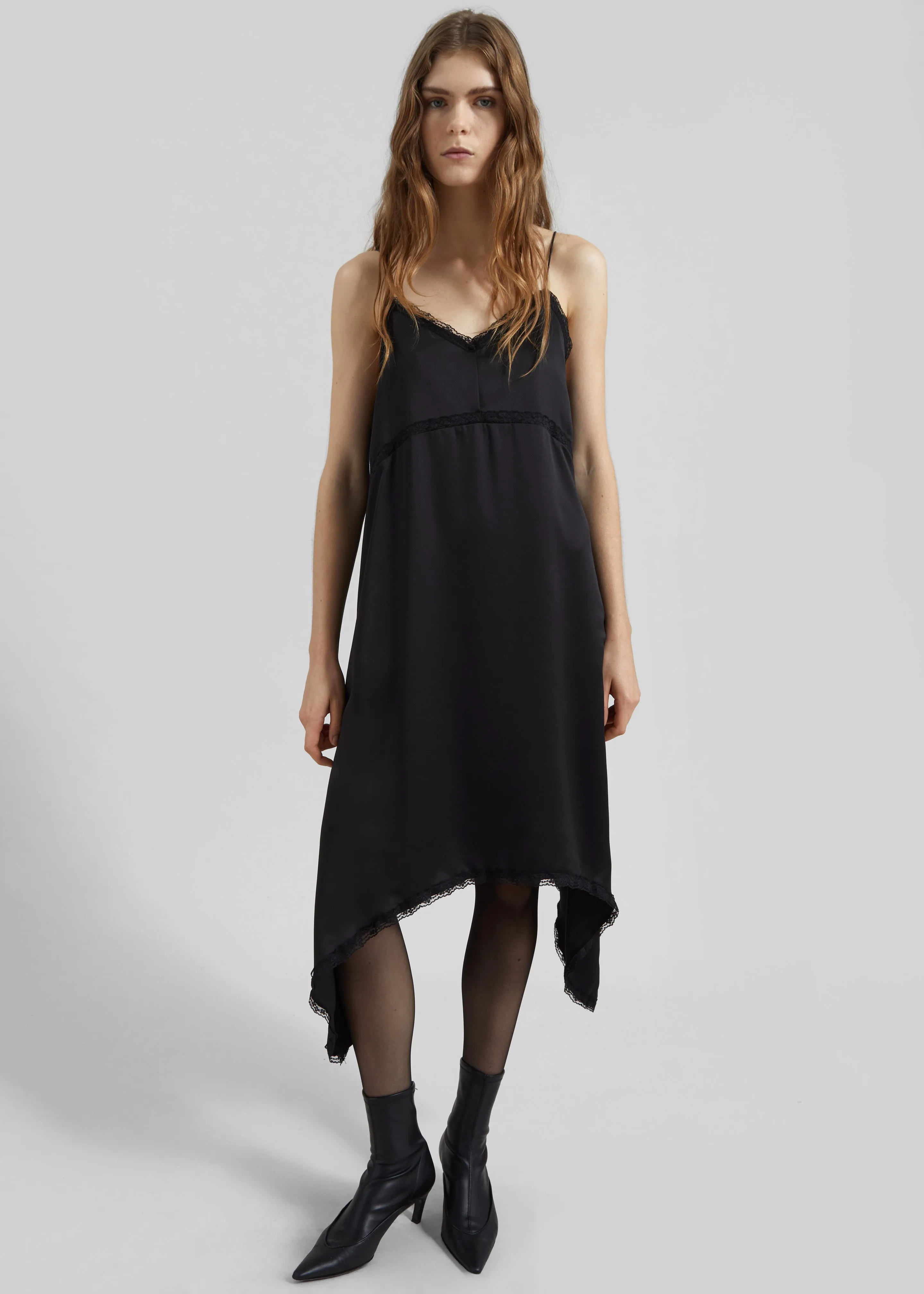 Velanne Satin Lace Trim Dress - Black sold by Frankie Shop