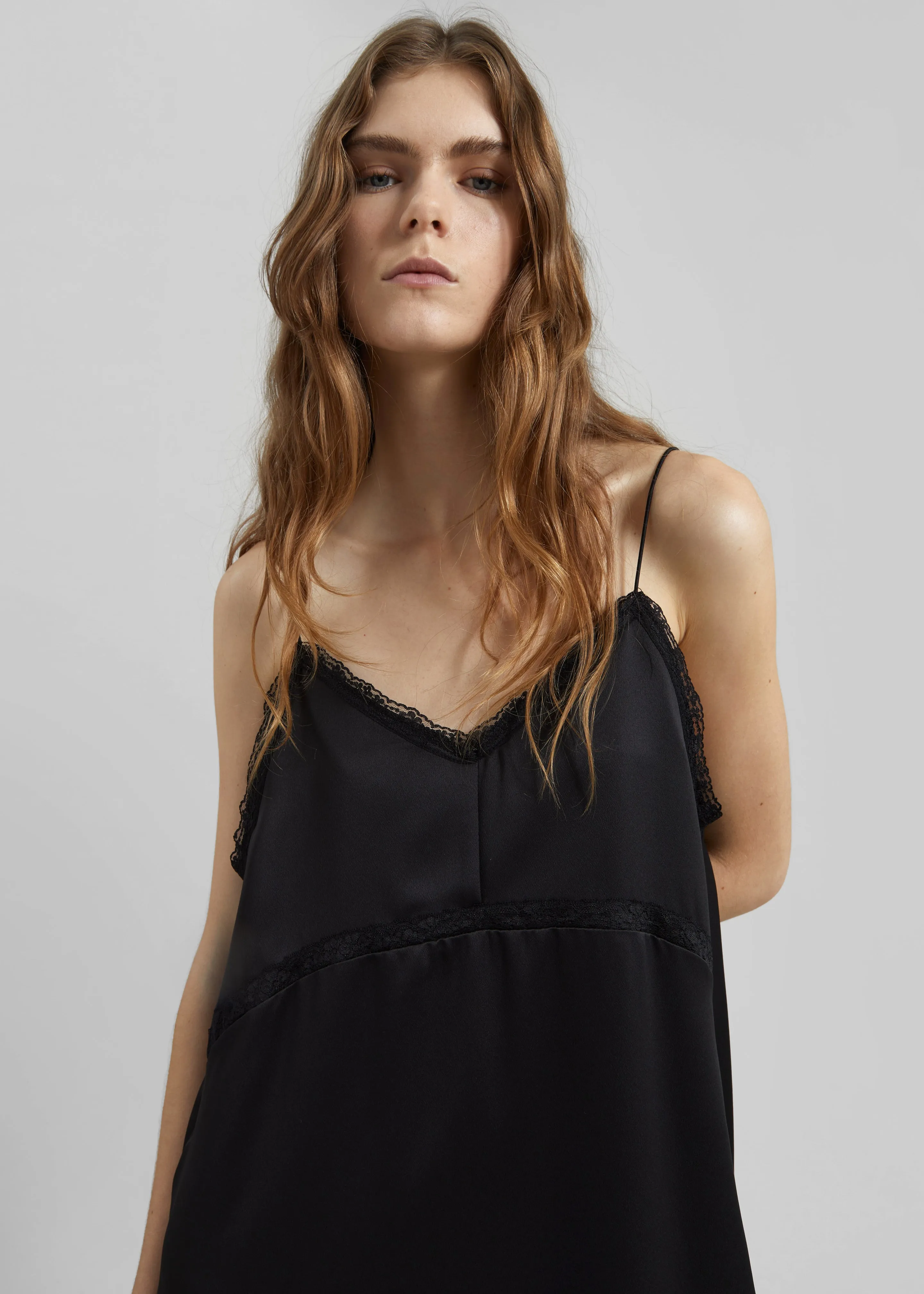 Velanne Satin Lace Trim Dress - Black sold by Frankie Shop product image thumbnail 4