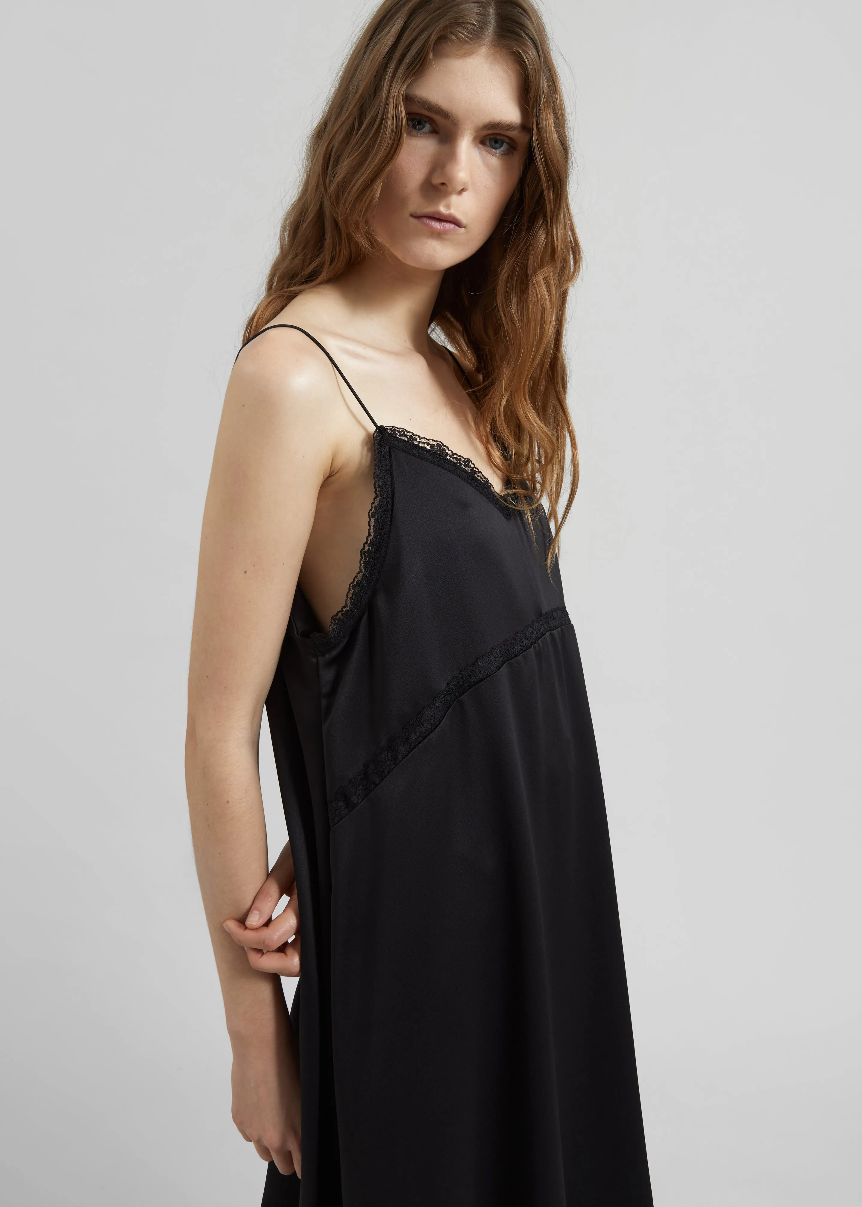 Velanne Satin Lace Trim Dress - Black sold by Frankie Shop product image thumbnail 3