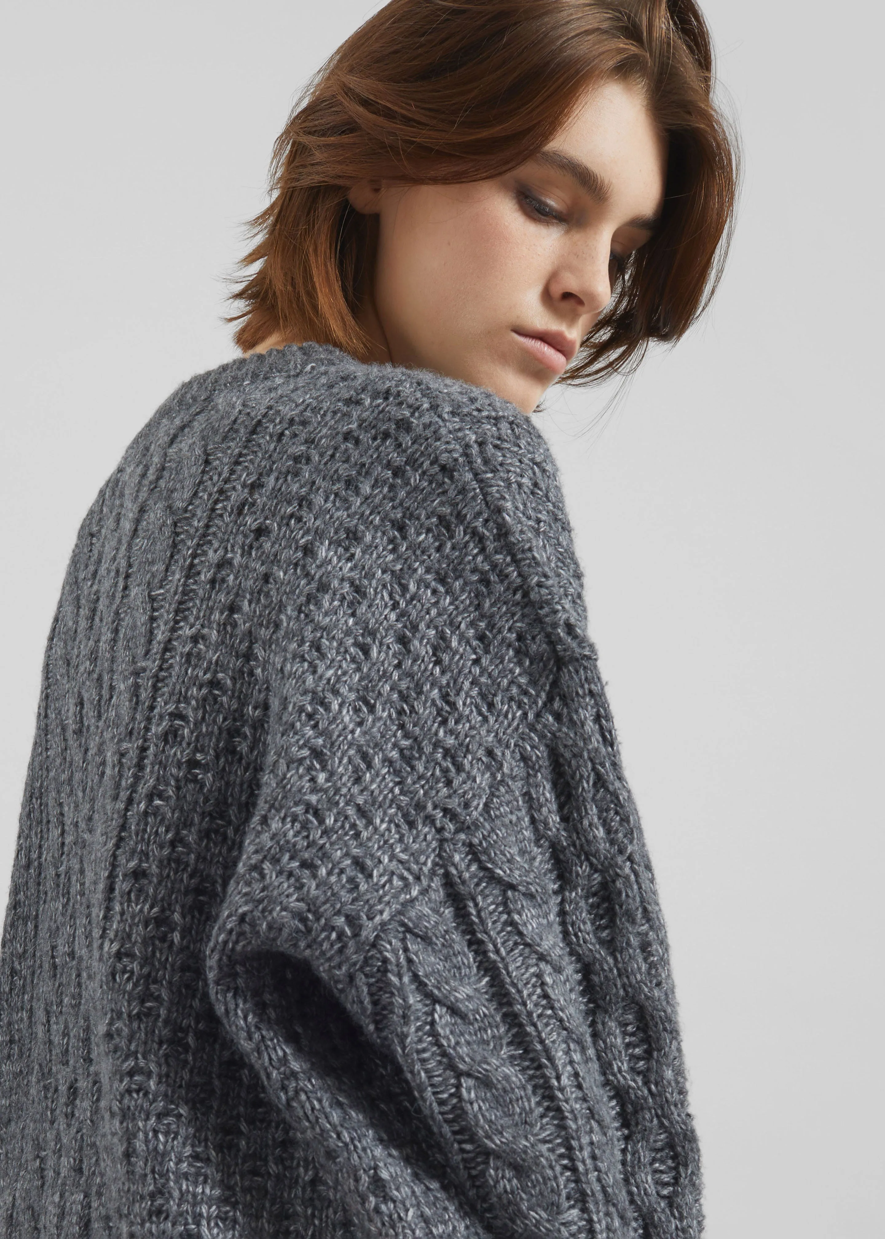 Janesen Oversized Cable Knit Sweater - Grey Melange sold by Frankie Shop product image thumbnail 4