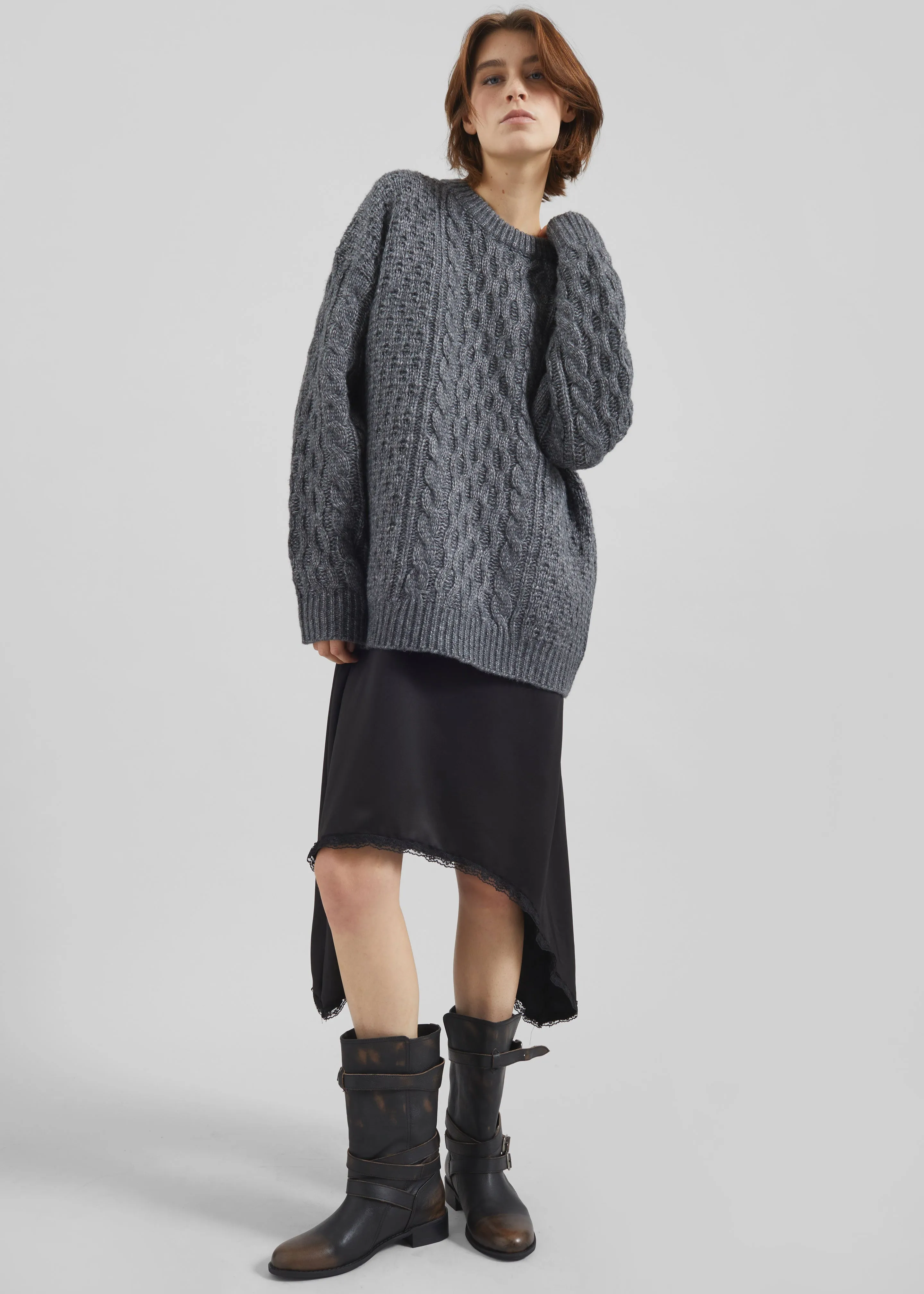 Janesen Oversized Cable Knit Sweater - Grey Melange sold by Frankie Shop product image thumbnail 5