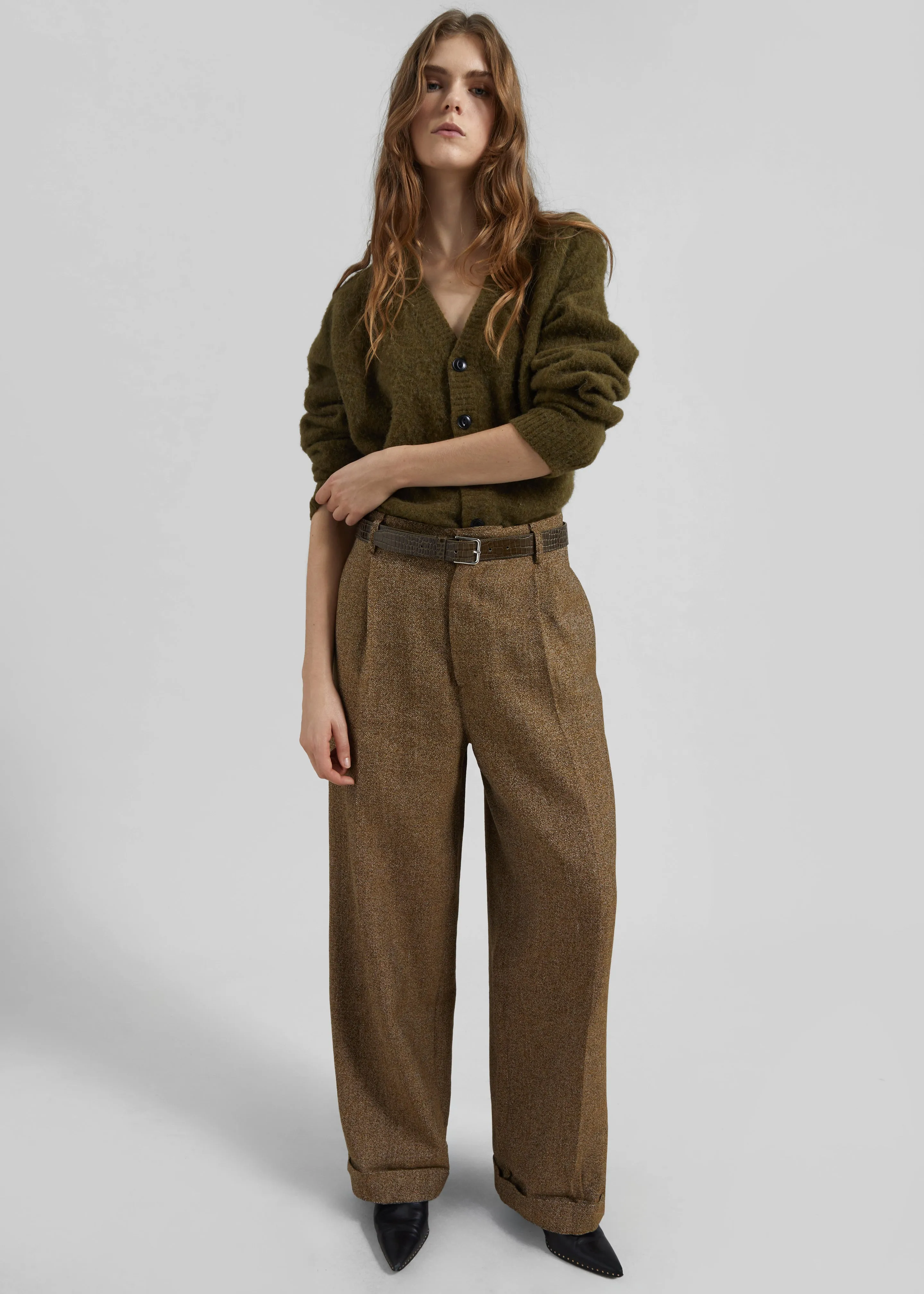 Darkpark Danielle Wide-Leg Wool Melange Trousers - Mustard sold by Frankie Shop