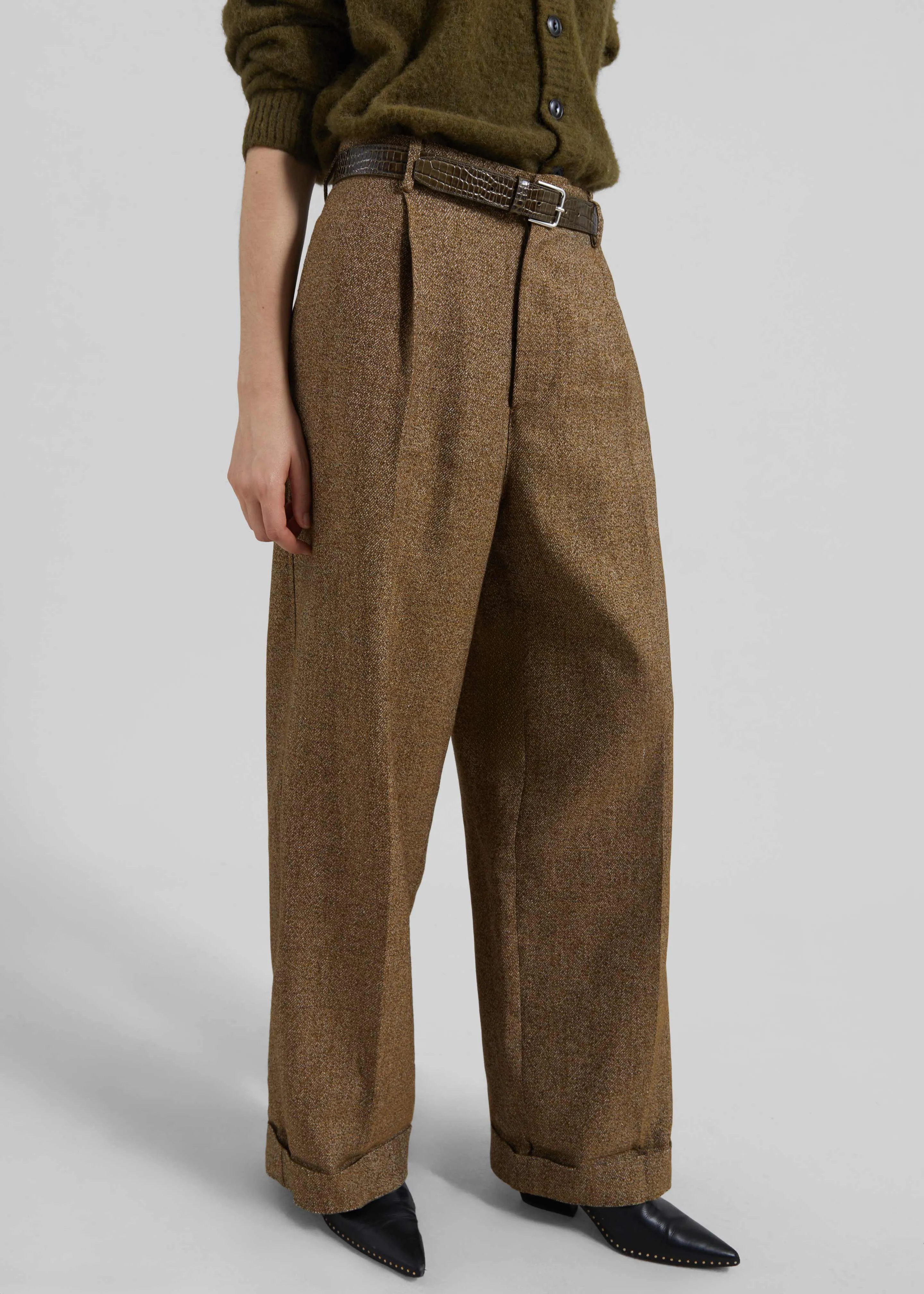 Darkpark Danielle Wide-Leg Wool Melange Trousers - Mustard sold by Frankie Shop product image thumbnail 5