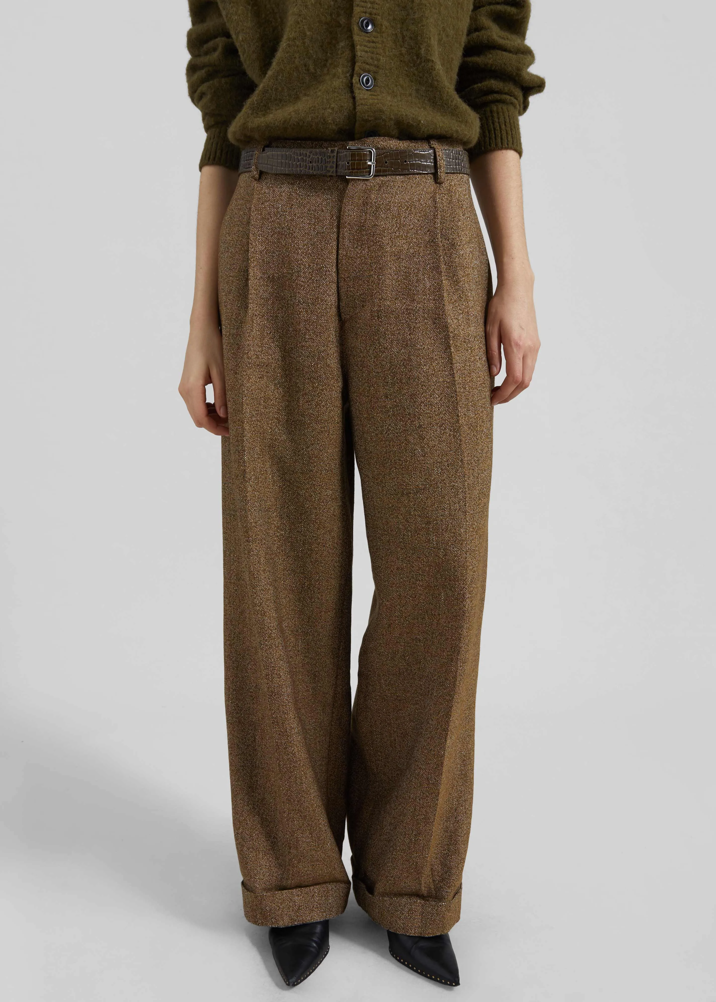 Darkpark Danielle Wide-Leg Wool Melange Trousers - Mustard sold by Frankie Shop product image thumbnail 2
